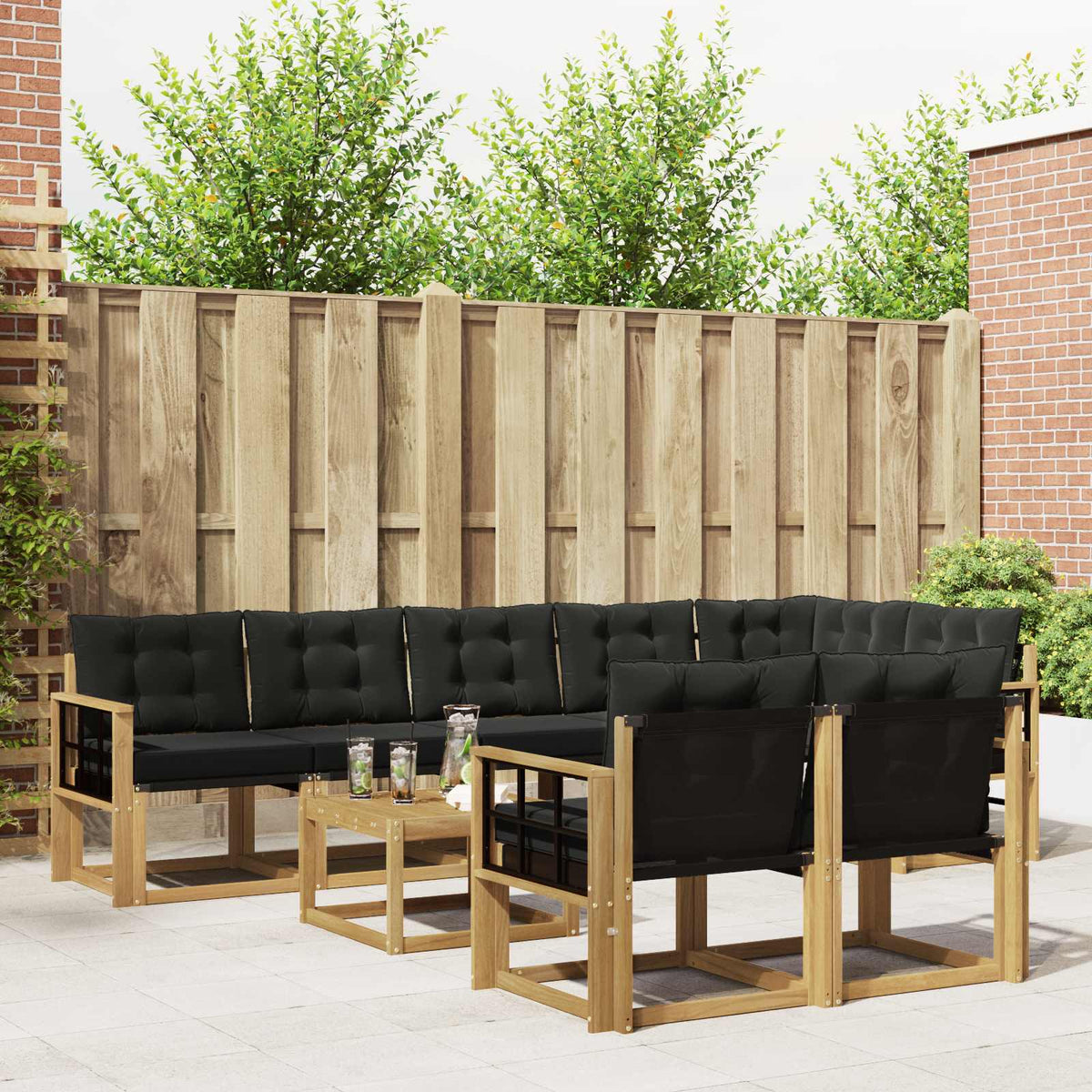 Outdoor-Sofagarnitur 9 stk. Weiß und Schwarz