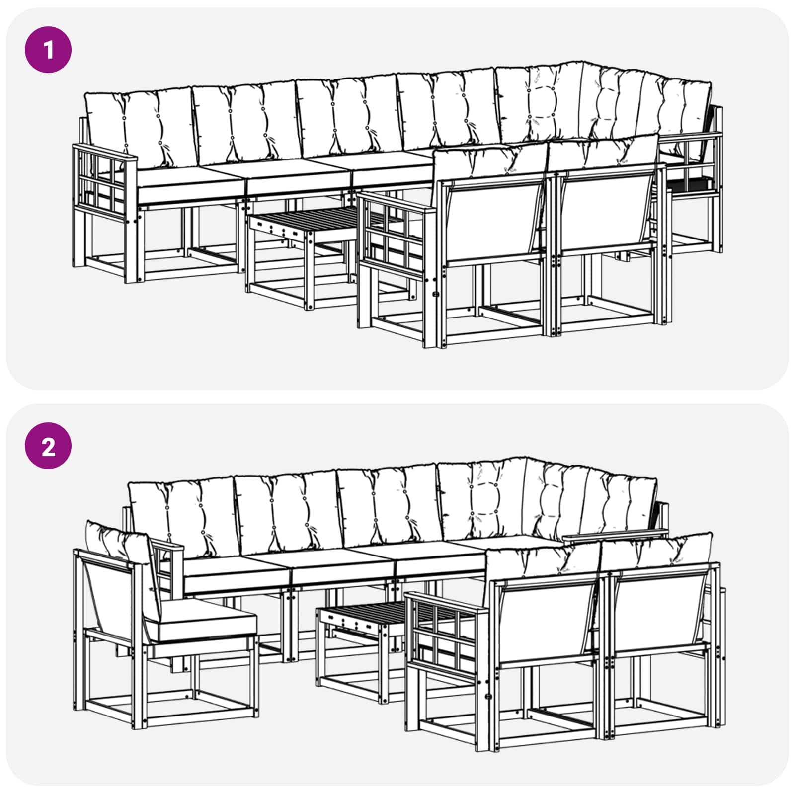 Outdoor-Sofagarnitur mit Kissen 9 pcs Weiß und Schwarz