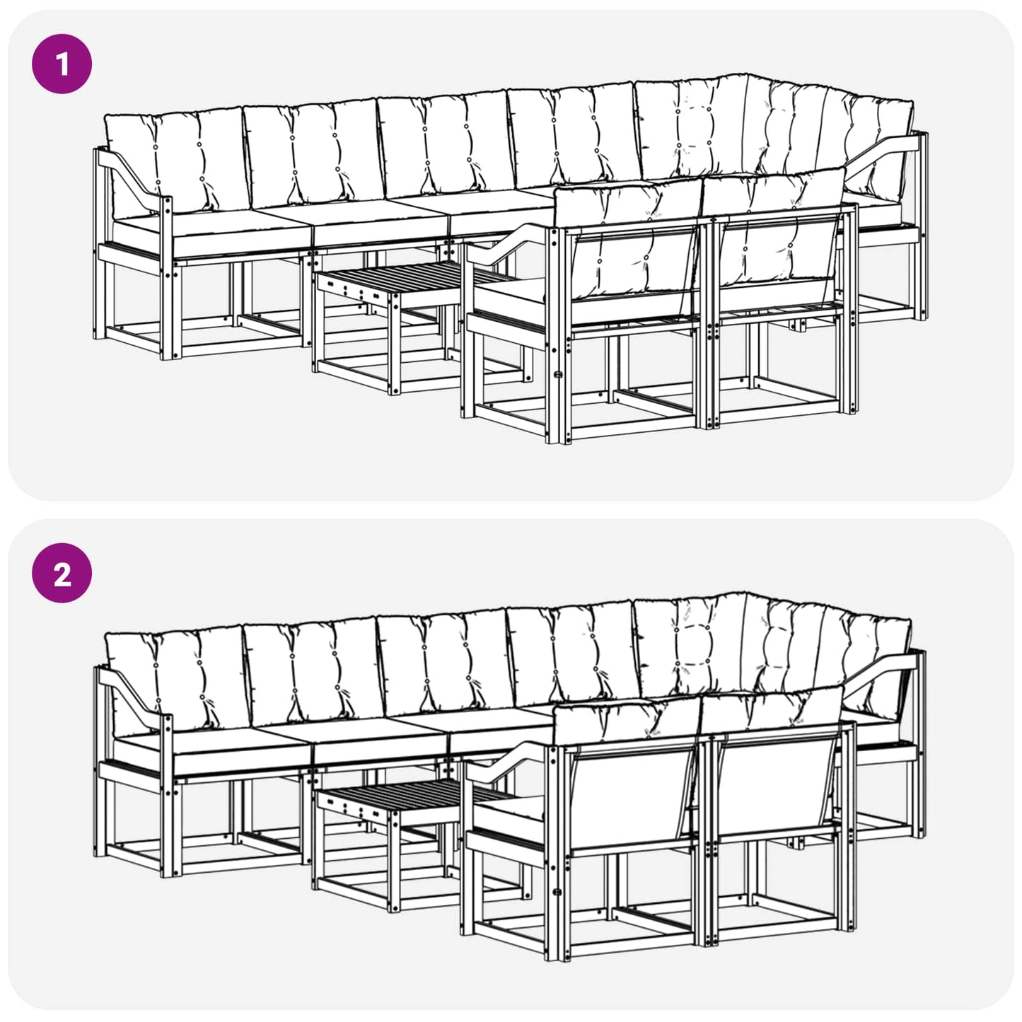 Outdoor-Sofagarnitur mit Kissen 9 pcs Weiß und Schwarz