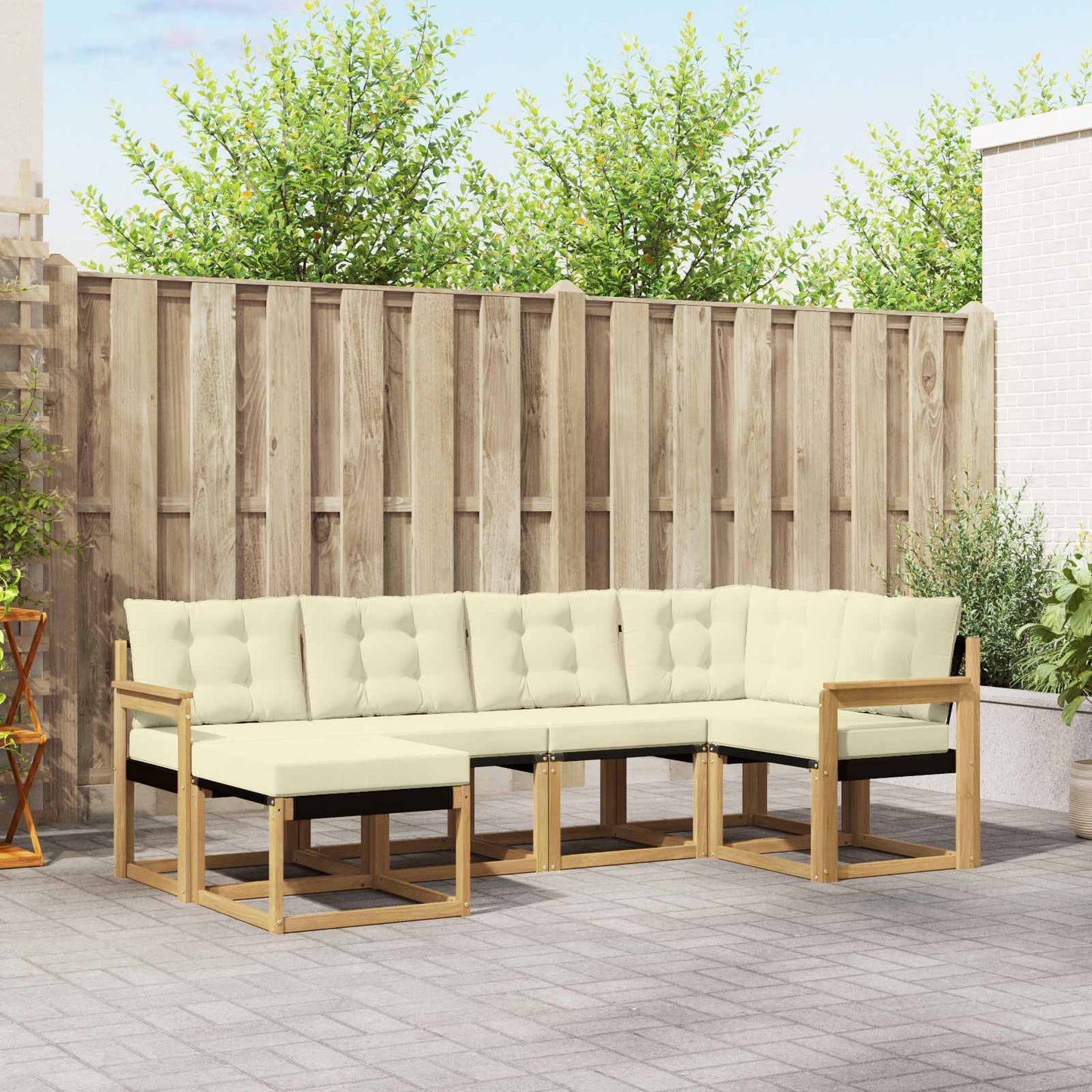 Outdoor-Sofagarnitur mit Kissen 6 pcs Weiß und Creme