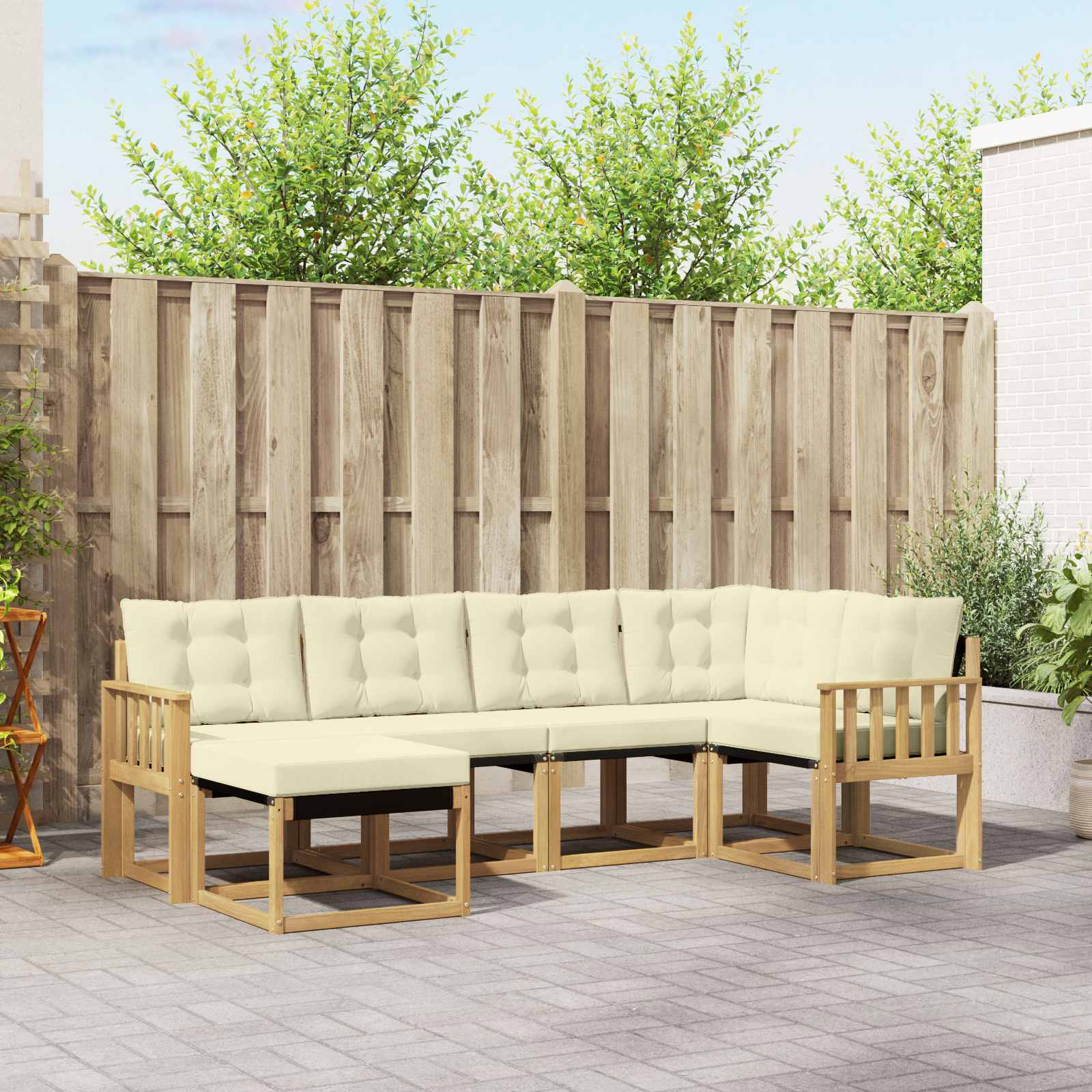 Outdoor-Sofagarnitur mit Kissen 6 pcs Weiß und Creme