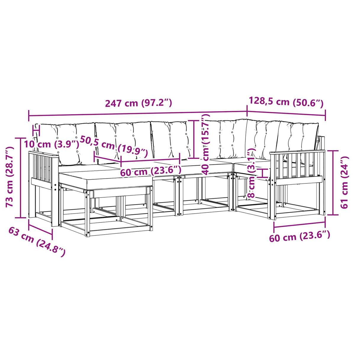 Outdoor-Sofagarnitur 6 stk. Weiß und Creme