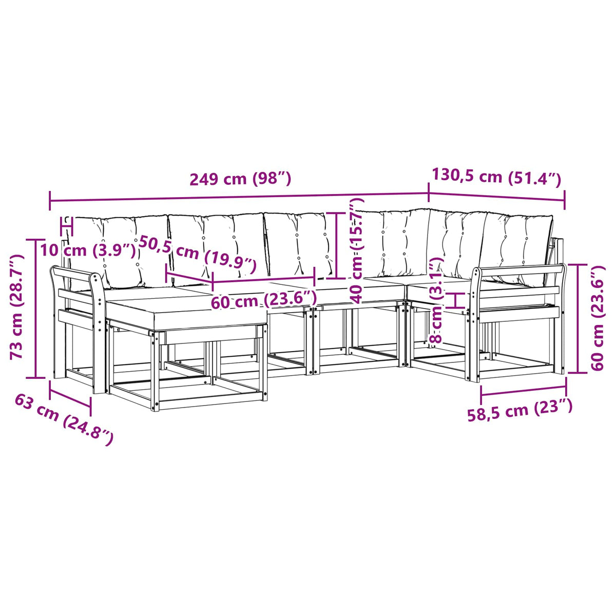 Outdoor-Sofagarnitur 6 stk. Weiß und Creme