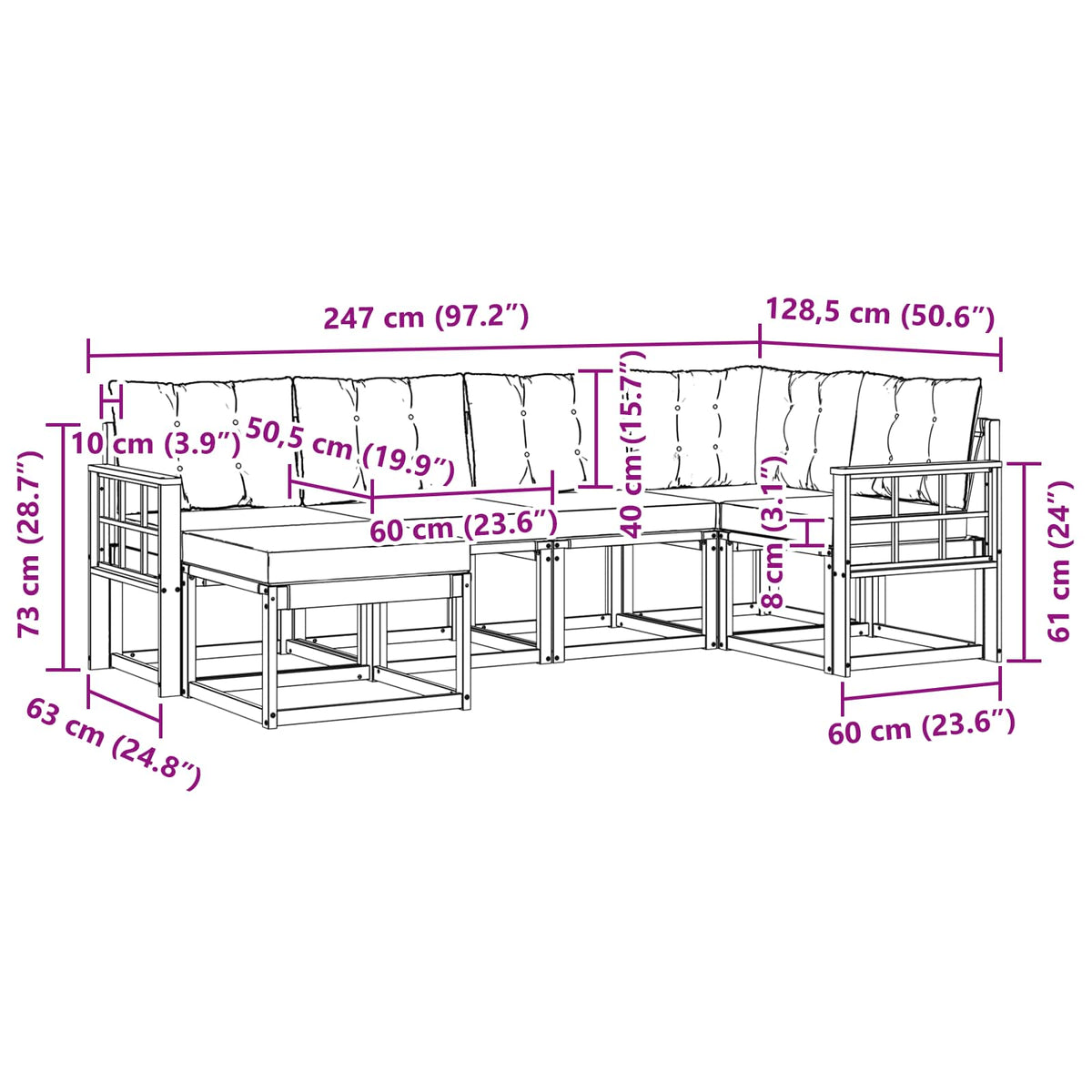 Outdoor-Sofagarnitur 6 stk. Weiß und Schwarz
