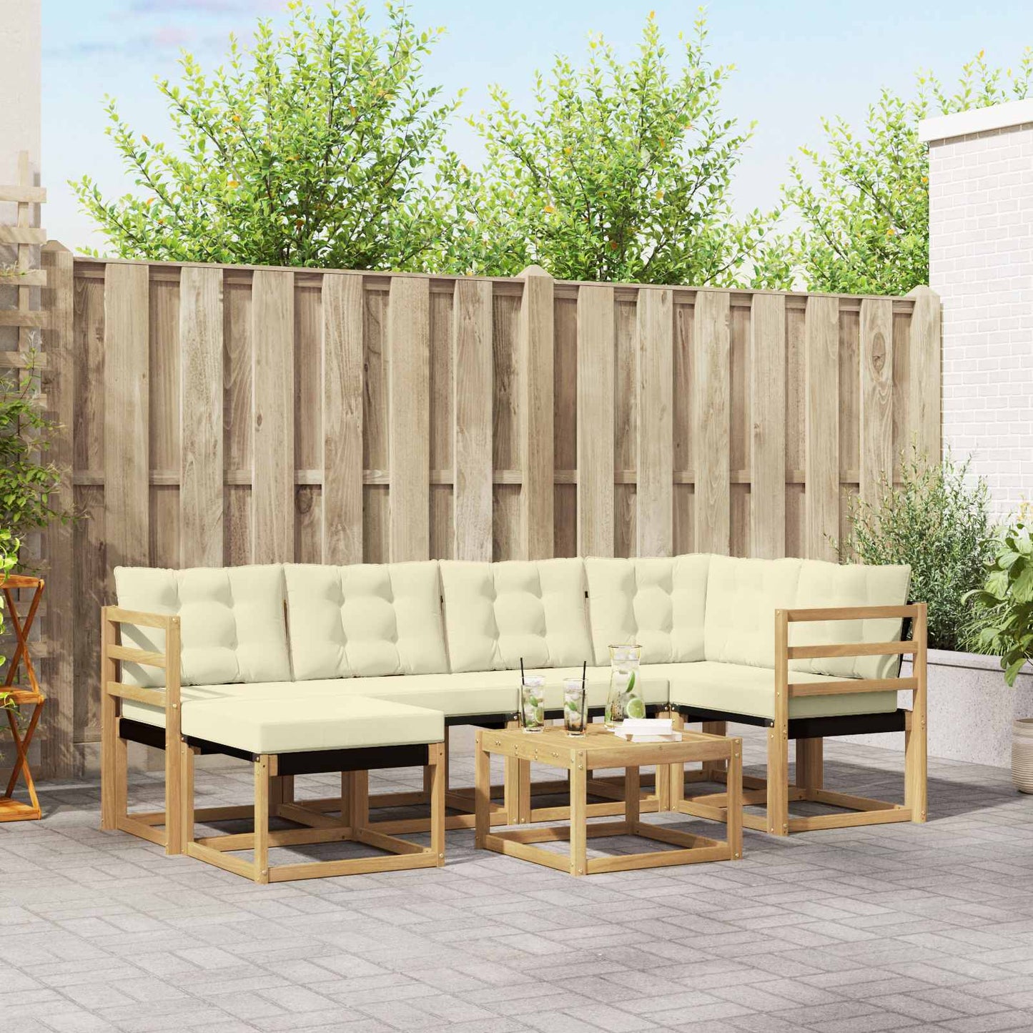 Outdoor-Sofagarnitur mit Kissen 7 pcs Weiß und Creme