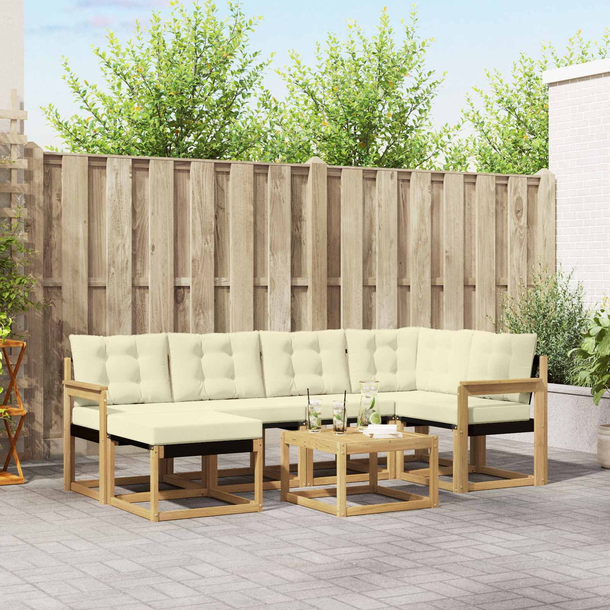 Outdoor-Sofagarnitur 7 stk. Weiß und Creme