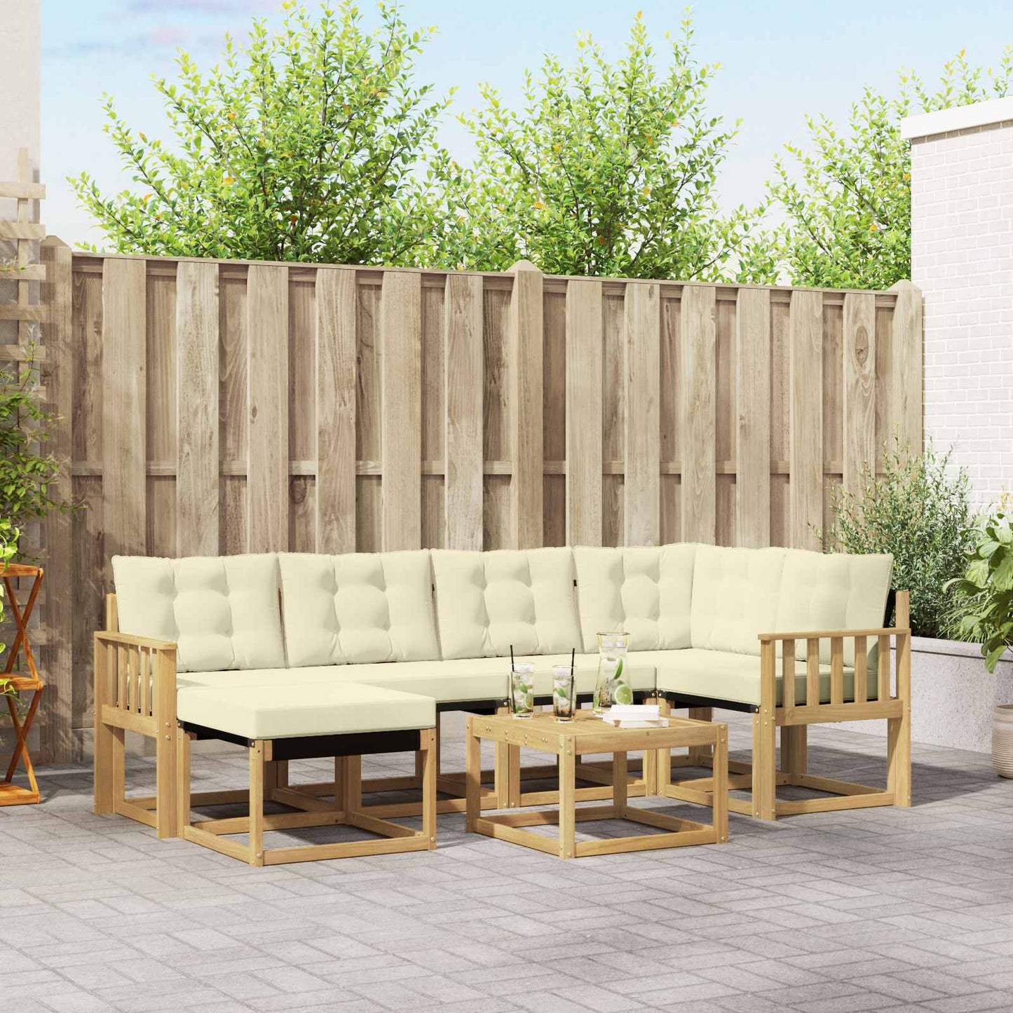 Outdoor-Sofagarnitur mit Kissen 7 pcs Weiß und Creme