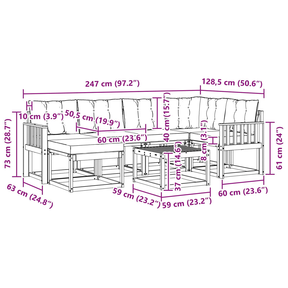 Outdoor-Sofagarnitur 7 stk. Weiß und Creme