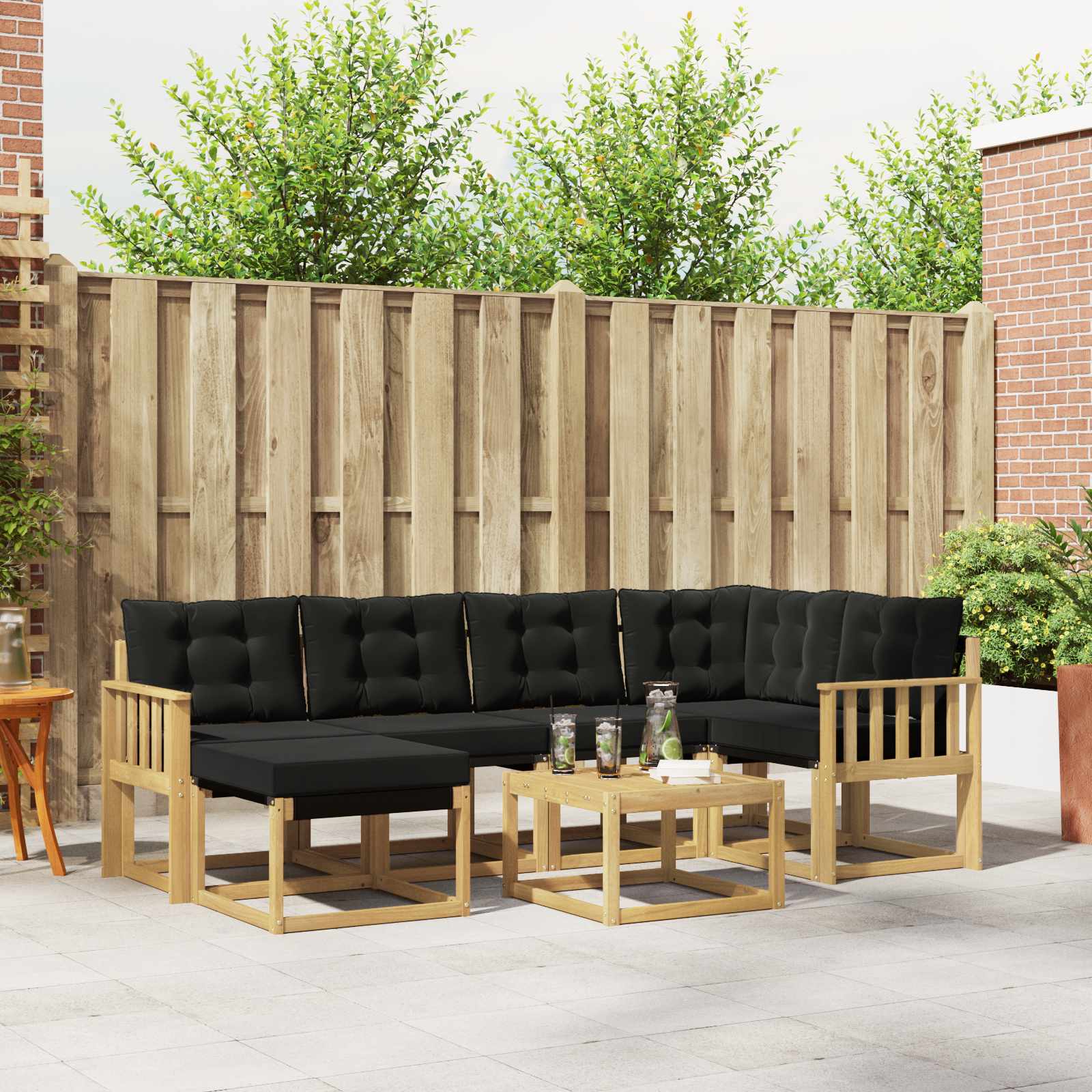 Outdoor-Sofagarnitur mit Kissen 7 pcs Weiß und Schwarz