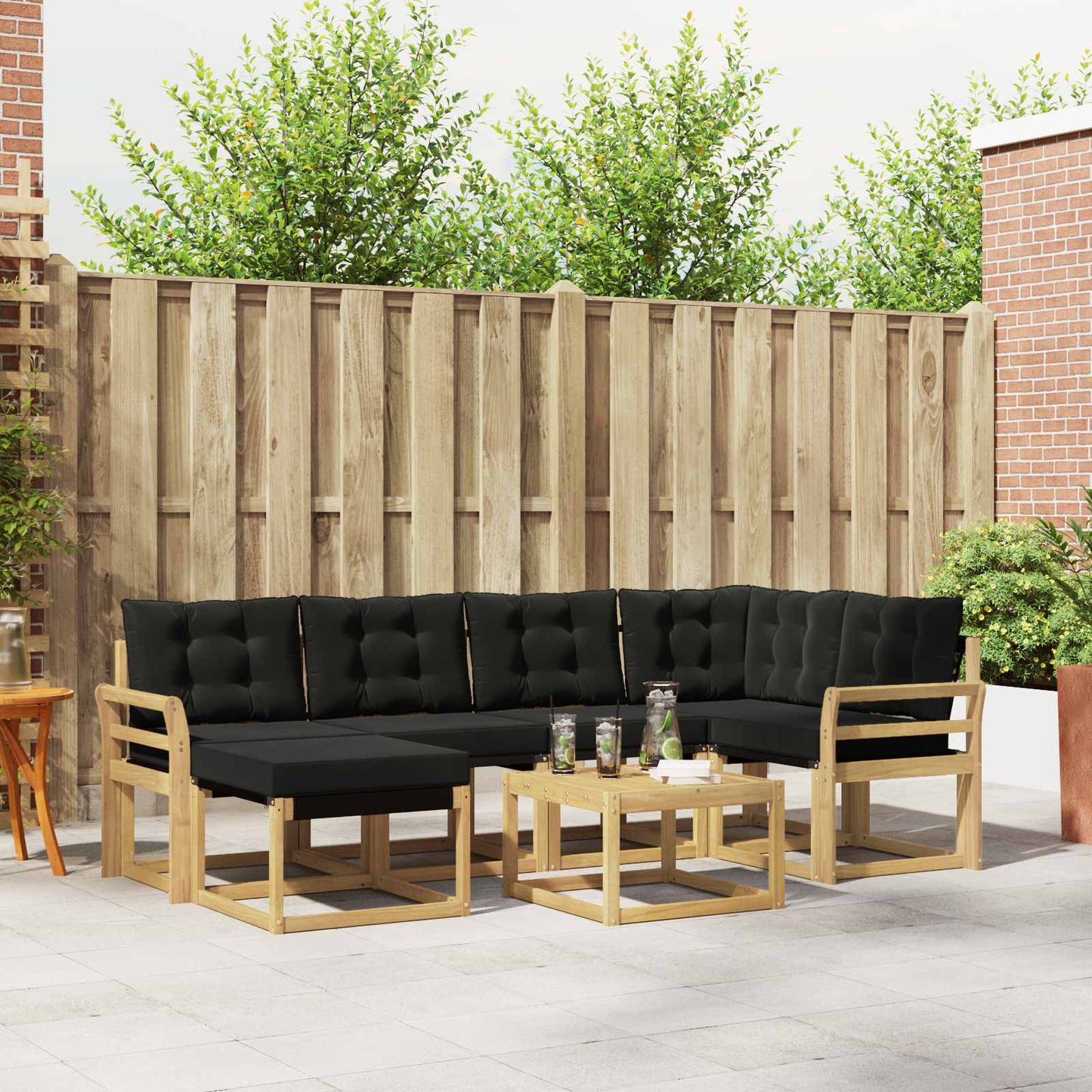 Outdoor-Sofagarnitur 7 stk. Weiß und Schwarz