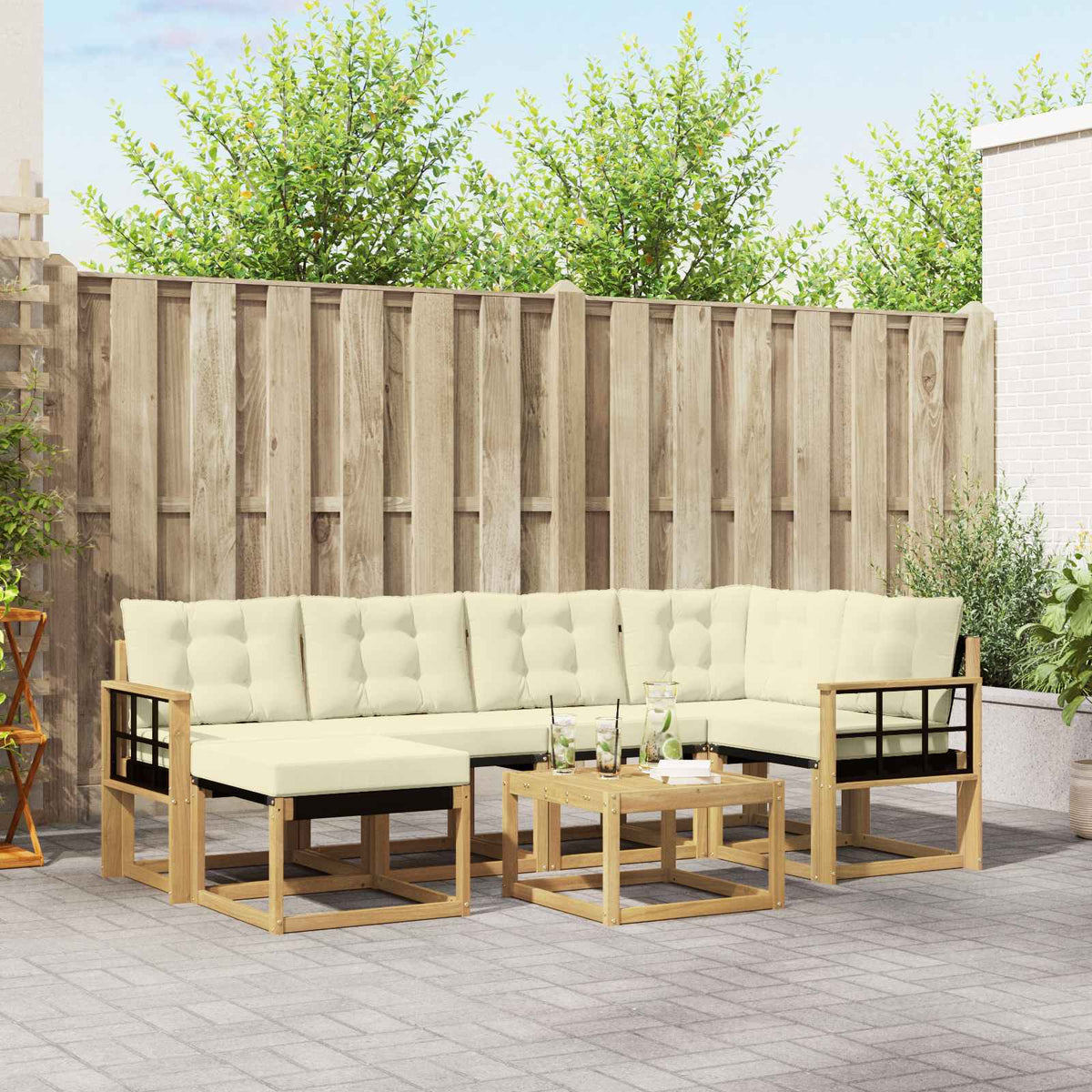Outdoor-Sofagarnitur 7 stk. Weiß und Creme