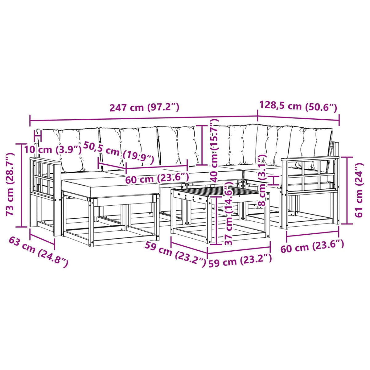 Outdoor-Sofagarnitur 7 stk. Weiß und Creme