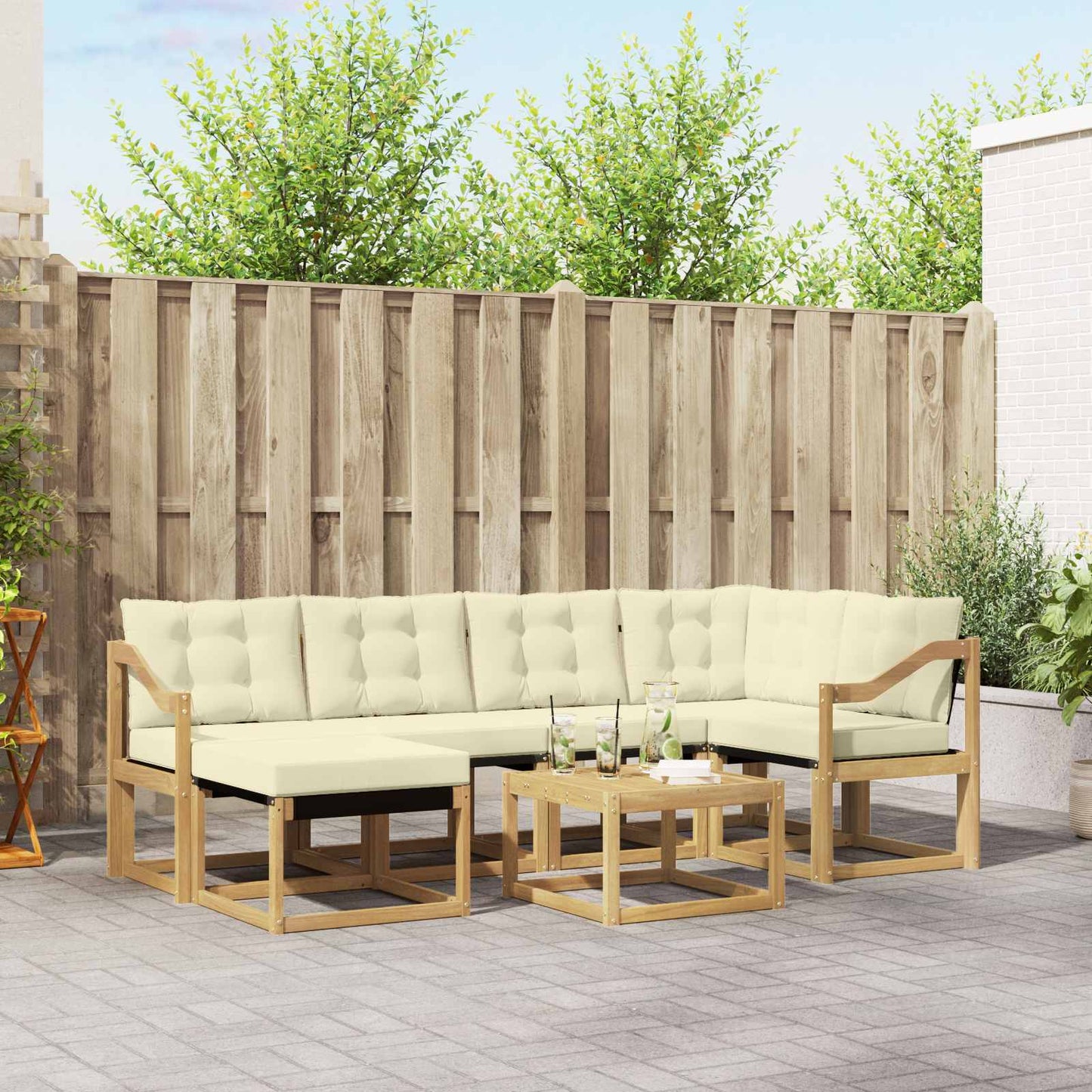Outdoor-Sofagarnitur mit Kissen 7 pcs Weiß und Creme