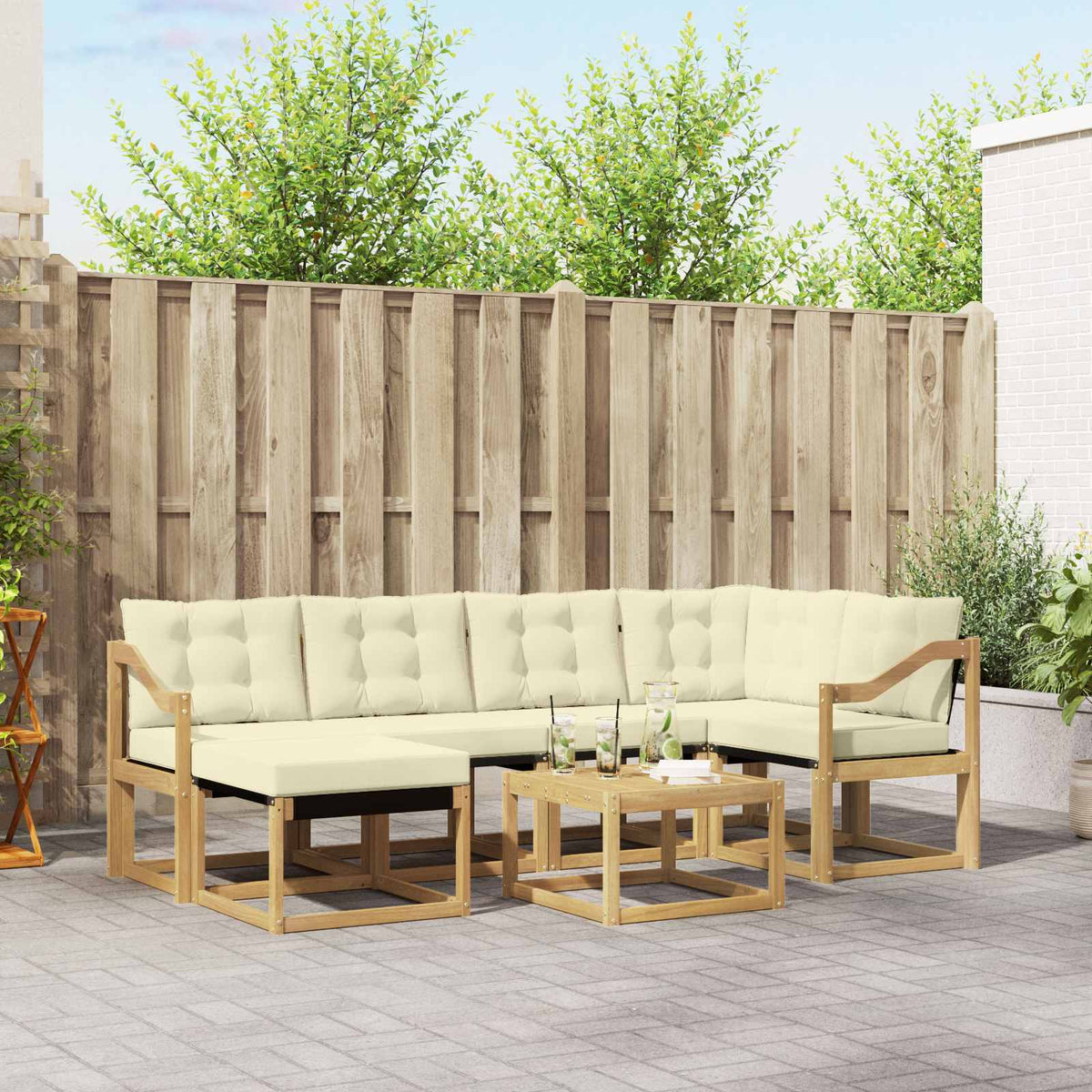 Outdoor-Sofagarnitur 7 stk. Weiß und Creme