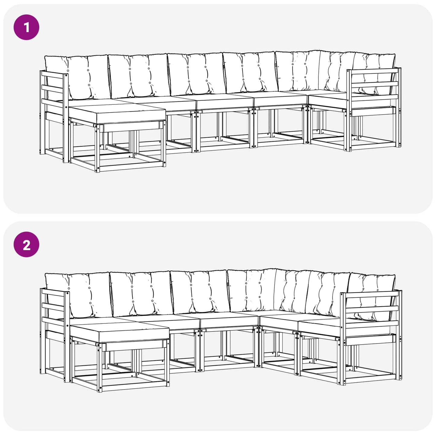 Outdoor-Sofagarnitur mit Kissen 7 pcs Weiß und Schwarz