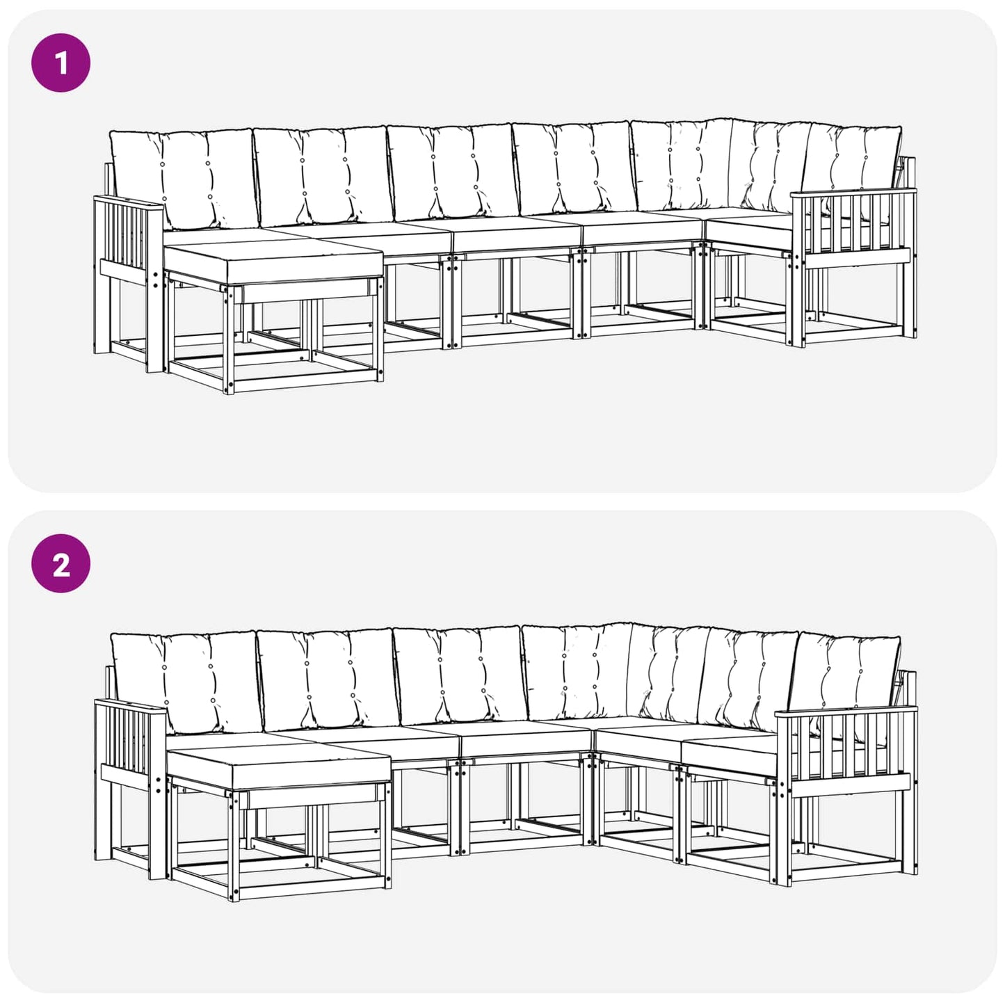 Outdoor-Sofagarnitur mit Kissen 7 pcs Weiß und Schwarz