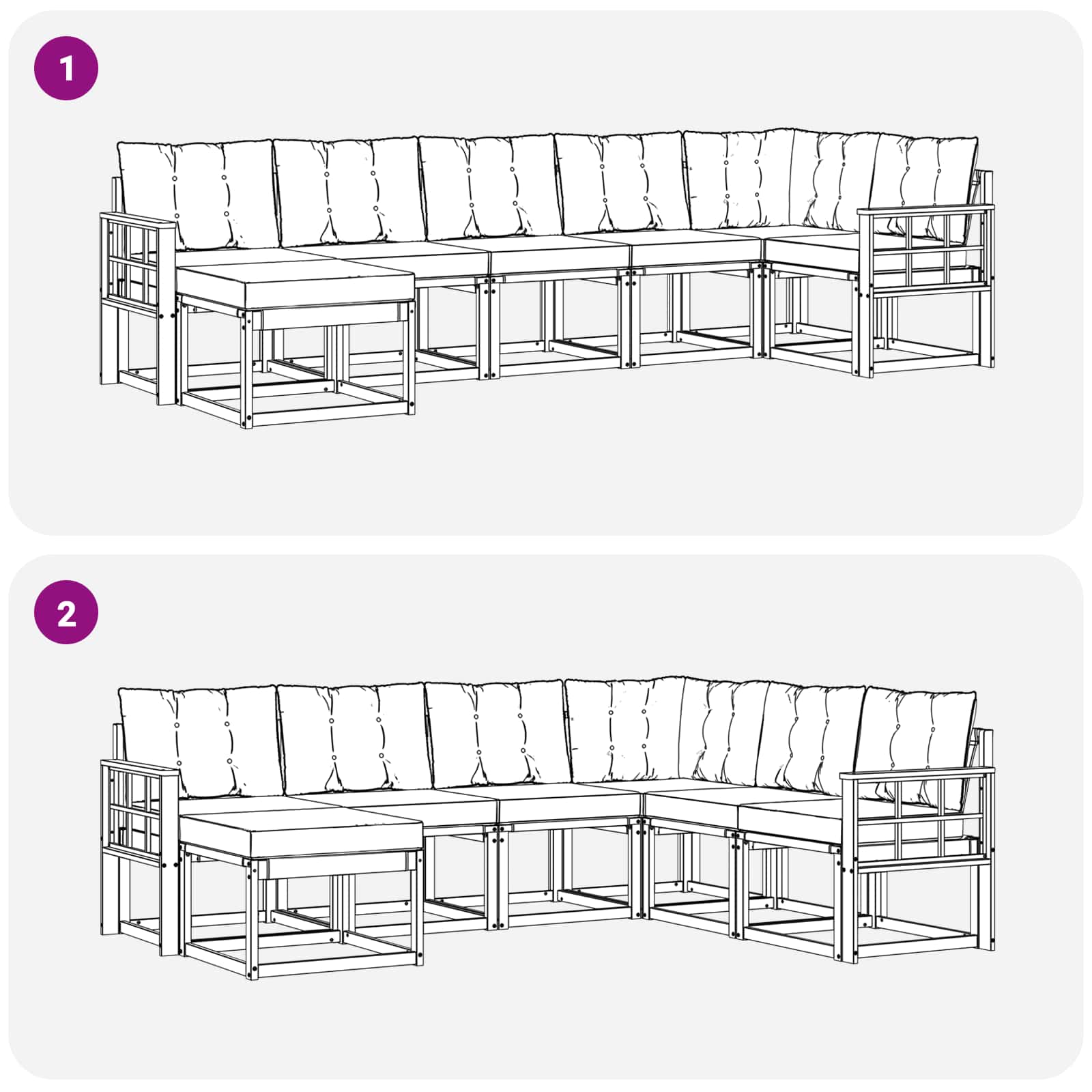 Outdoor-Sofagarnitur mit Kissen 7 pcs Weiß und Schwarz