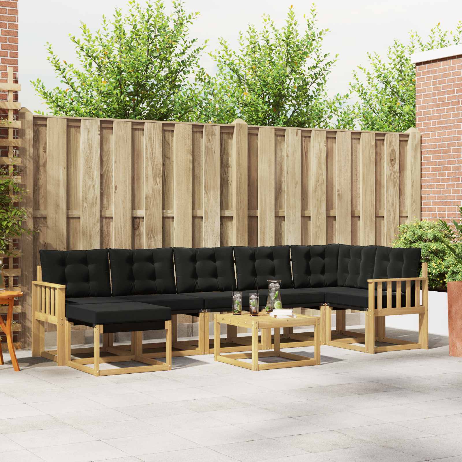 Outdoor-Sofagarnitur mit Kissen 8 pcs Weiß und Schwarz