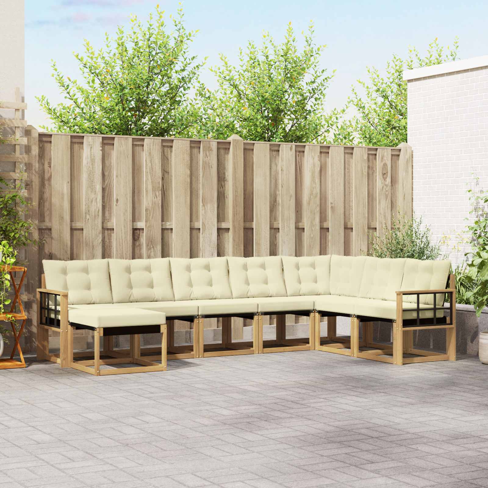 Outdoor-Sofagarnitur mit Kissen 8 pcs Weiß und Creme