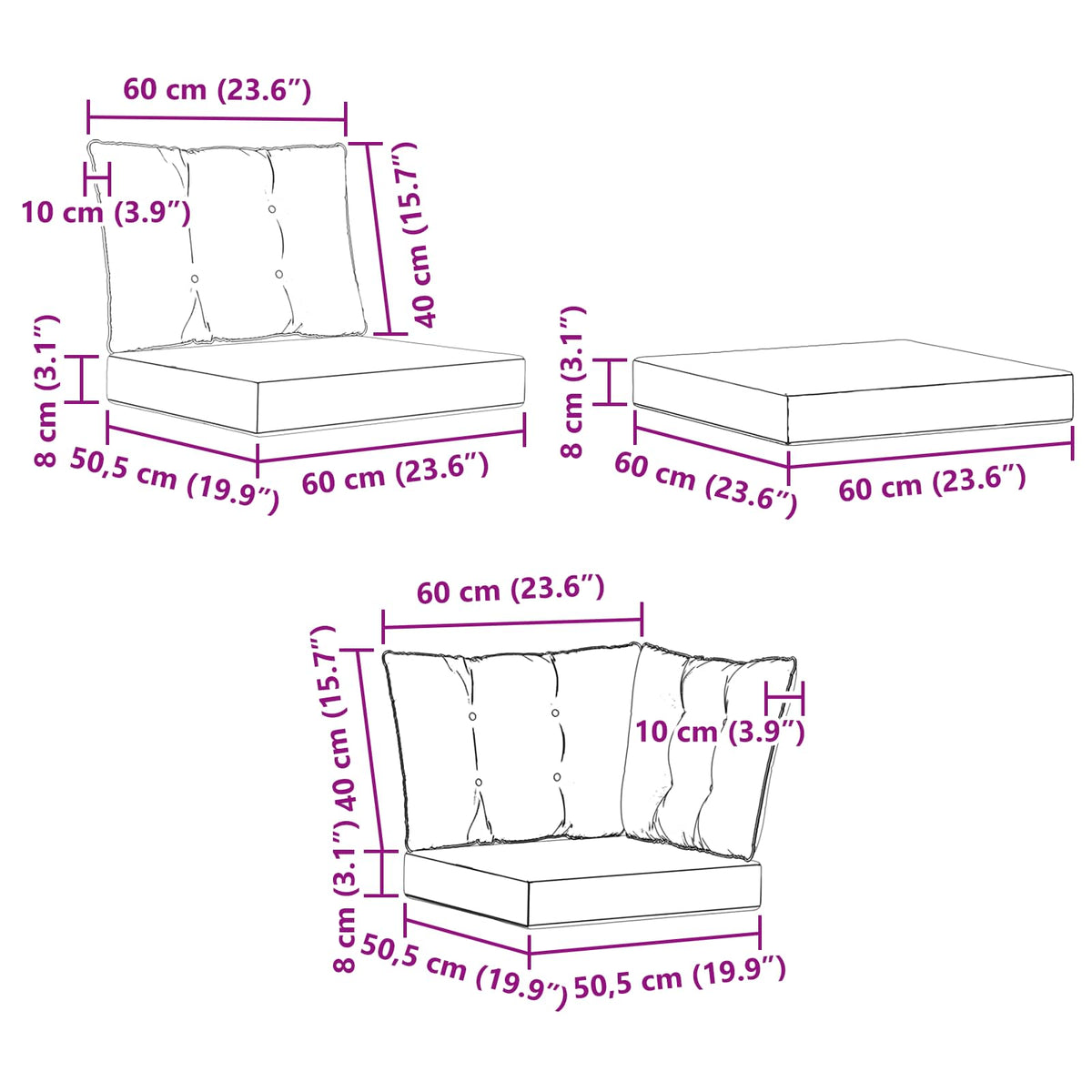 Outdoor-Sofagarnitur 8 stk. Weiß und Creme