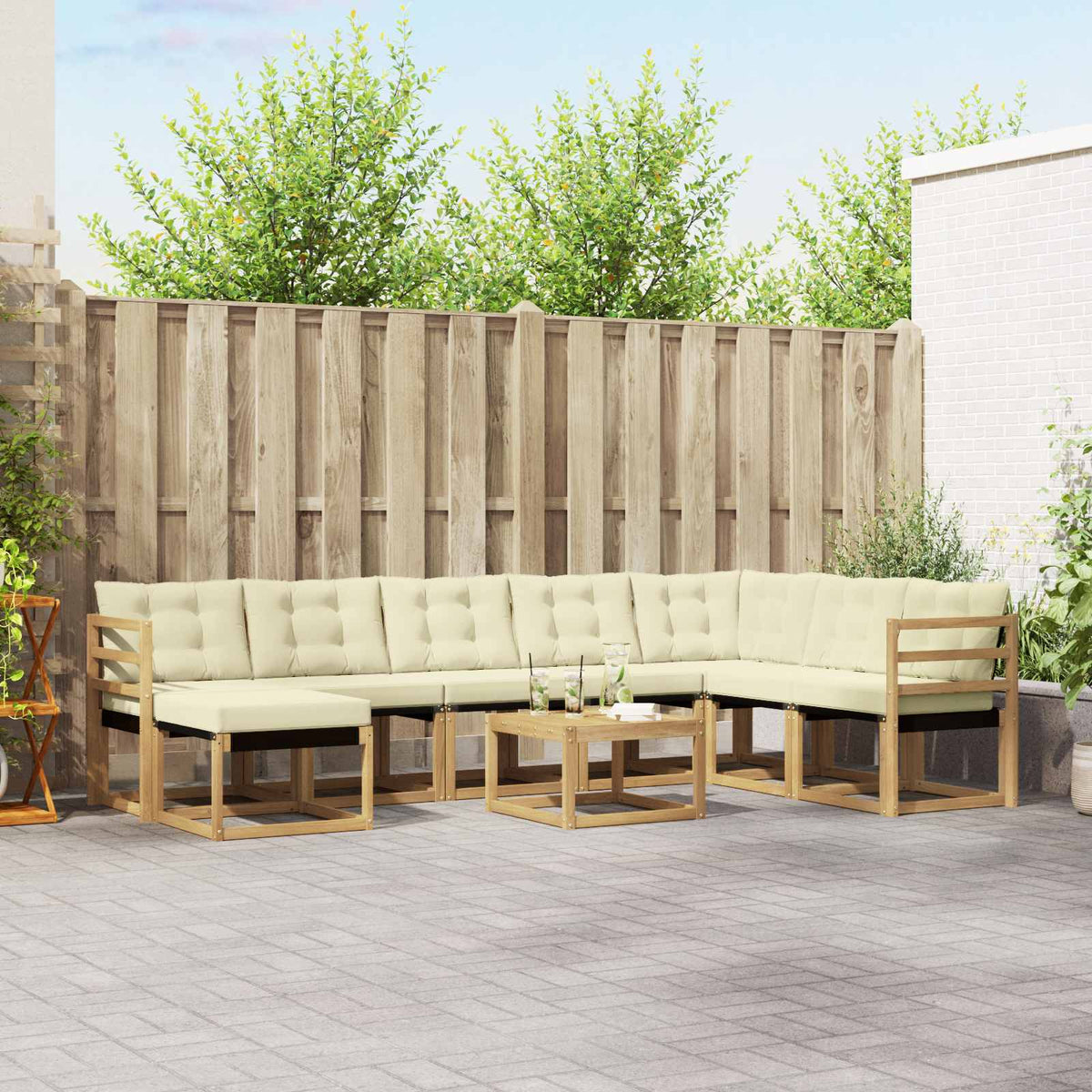 Outdoor-Sofagarnitur 9 stk. Weiß und Creme