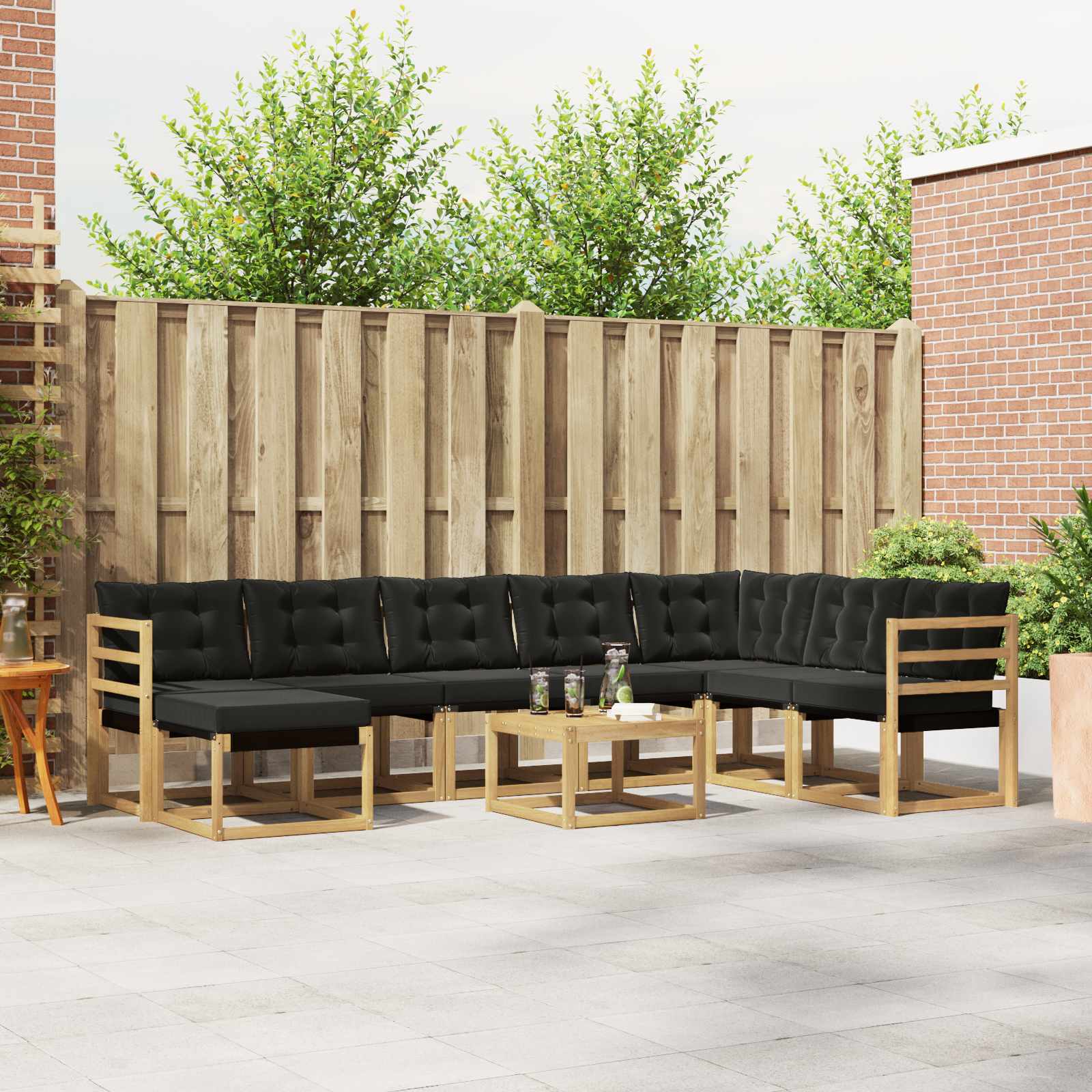 Outdoor-Sofagarnitur mit Kissen 9 pcs Weiß und Schwarz