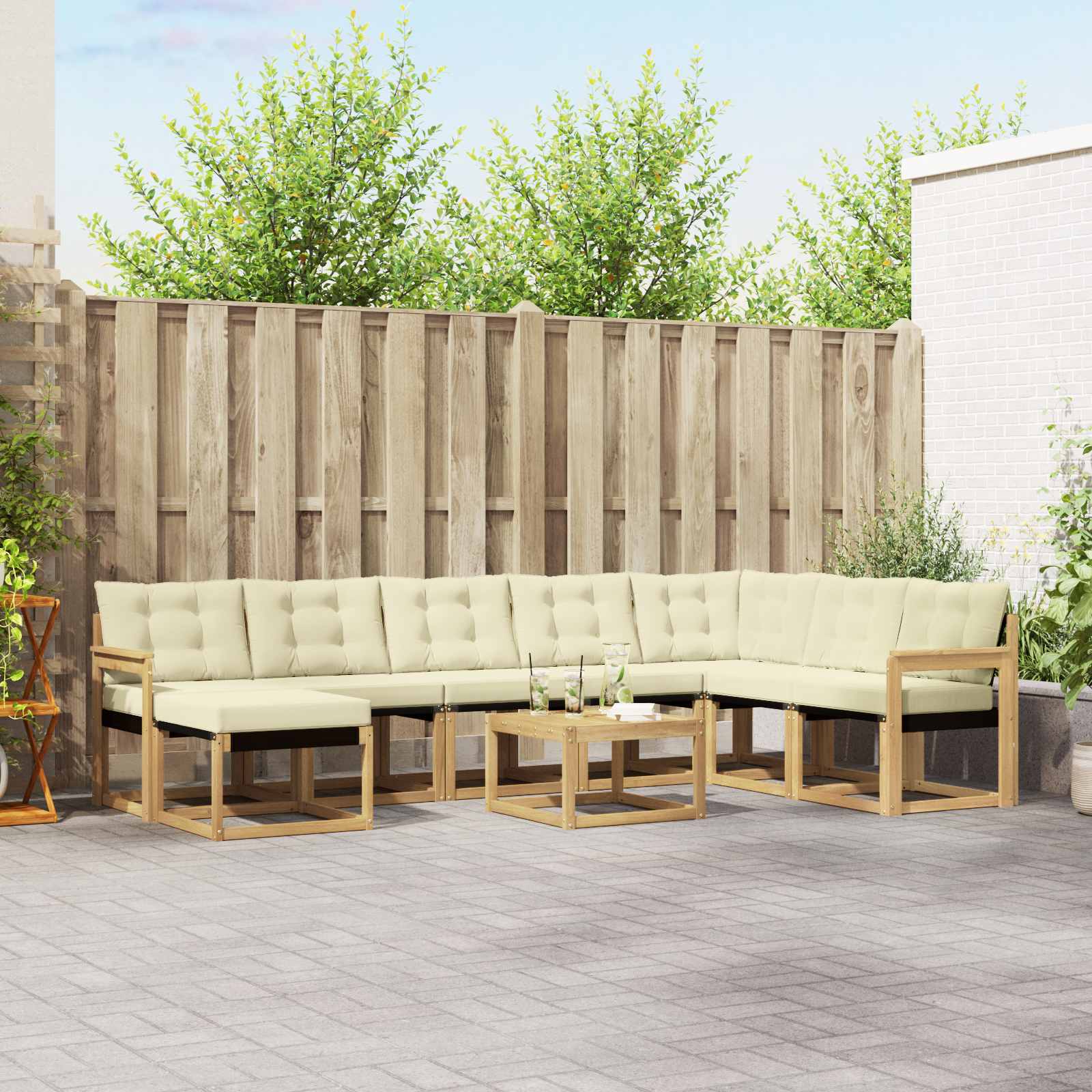 Outdoor-Sofagarnitur mit Kissen 9 pcs Weiß und Creme
