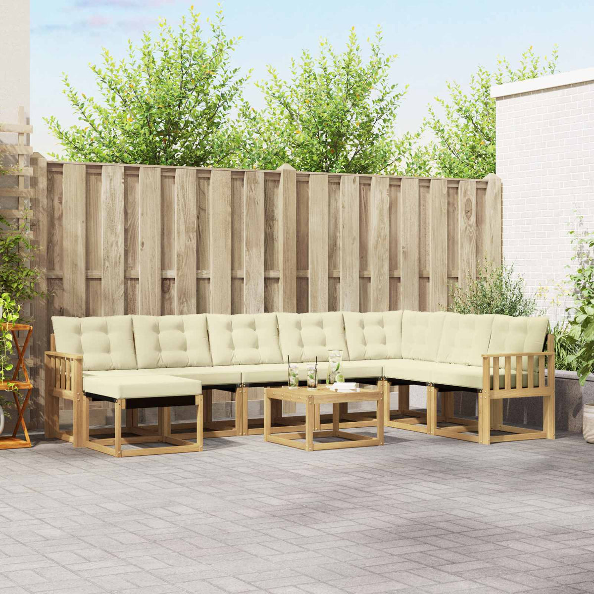 Outdoor-Sofagarnitur 9 stk. Weiß und Creme