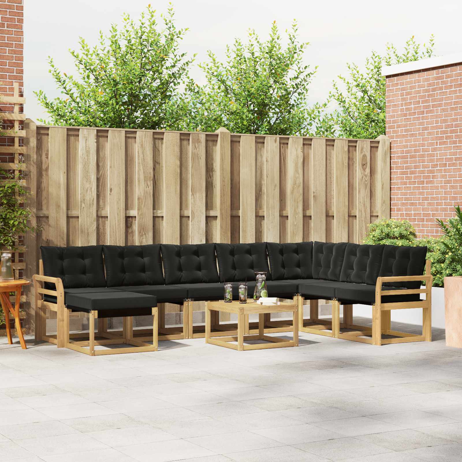 Outdoor-Sofagarnitur 9 stk. Weiß und Schwarz