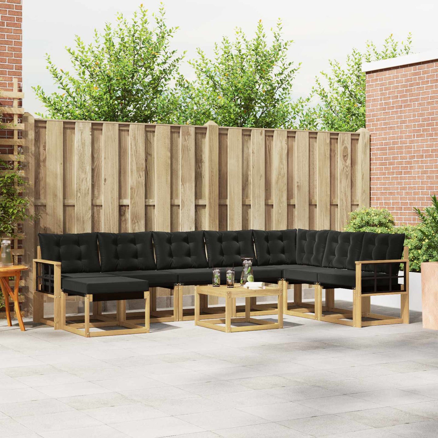 Outdoor-Sofagarnitur mit Kissen 9 pcs Weiß und Schwarz