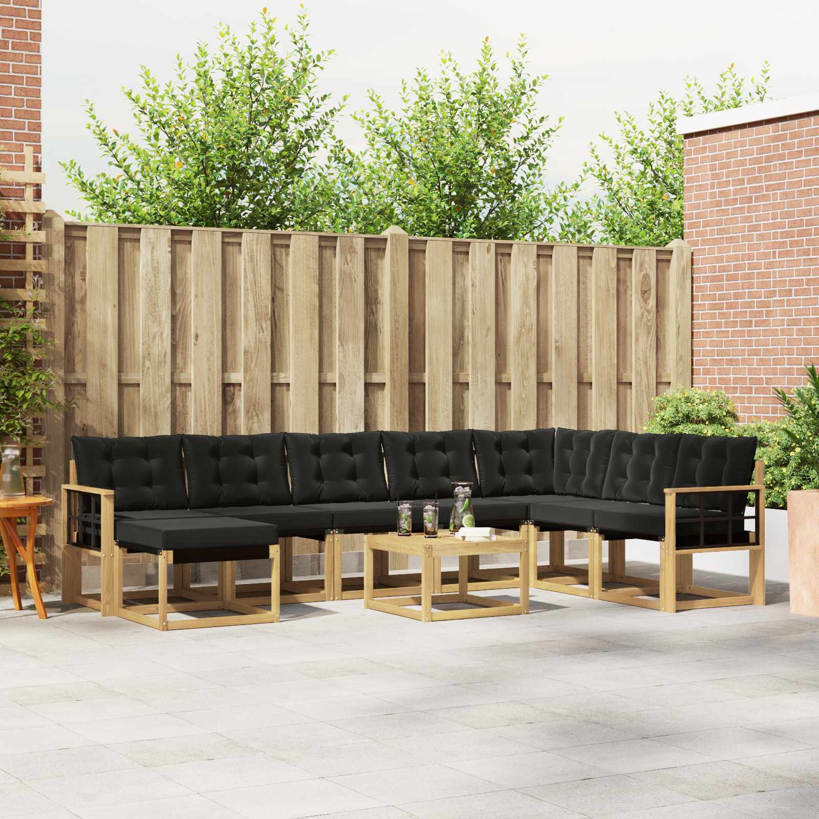 Outdoor-Sofagarnitur mit Kissen 9 pcs Weiß und Schwarz