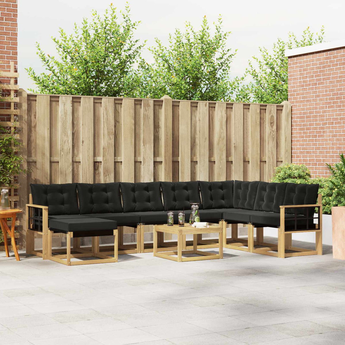Outdoor-Sofagarnitur 9 stk. Weiß und Schwarz
