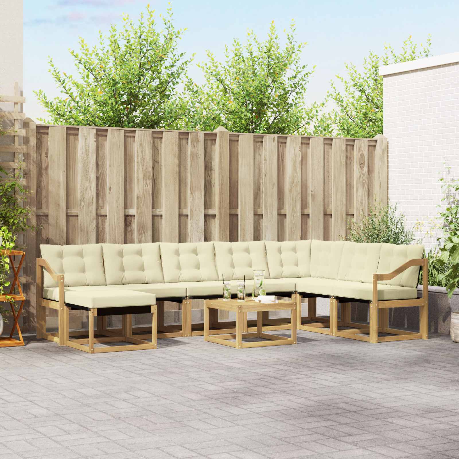 Outdoor-Sofagarnitur mit Kissen 9 pcs Weiß und Creme
