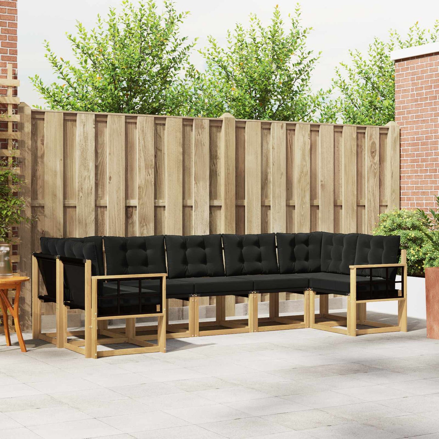 Outdoor-Sofagarnitur mit Kissen 7 pcs Weiß und Schwarz