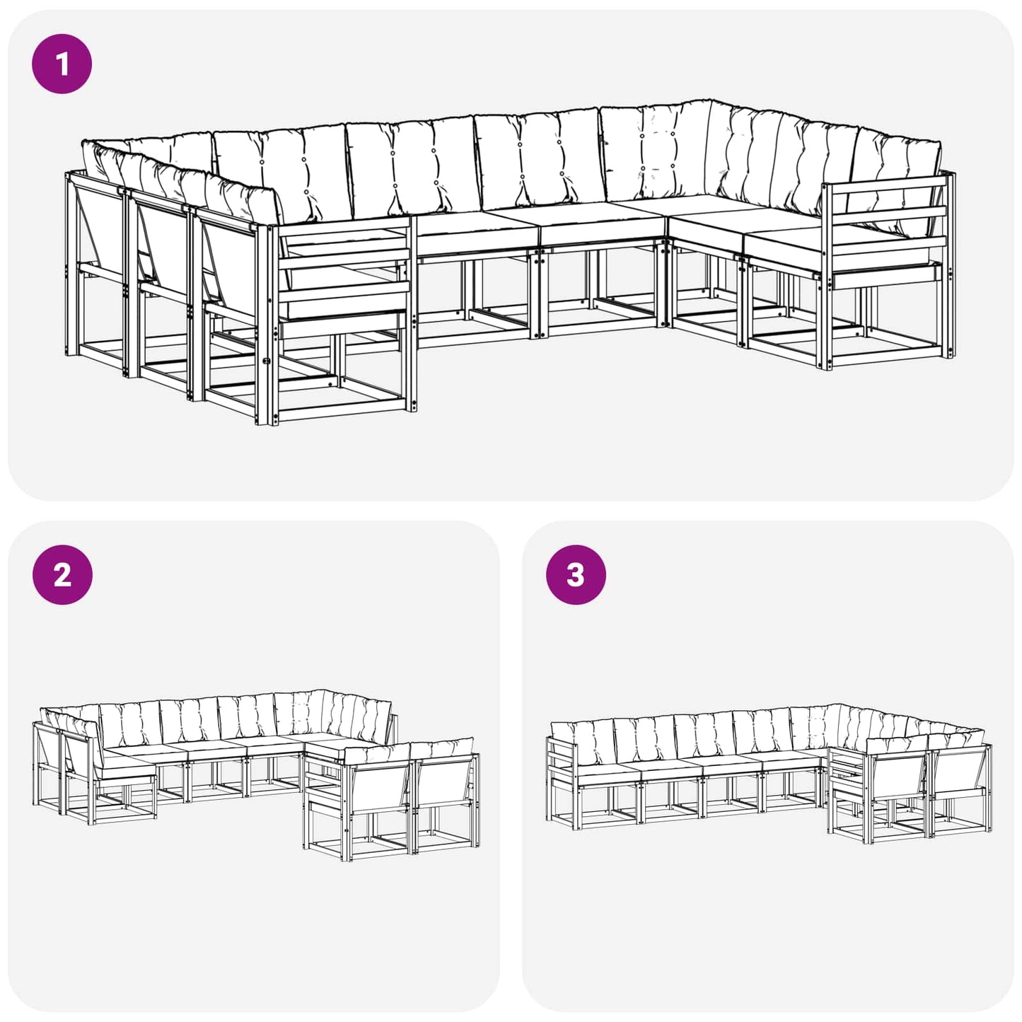 Outdoor-Sofagarnitur mit Kissen 9 pcs Weiß und Schwarz