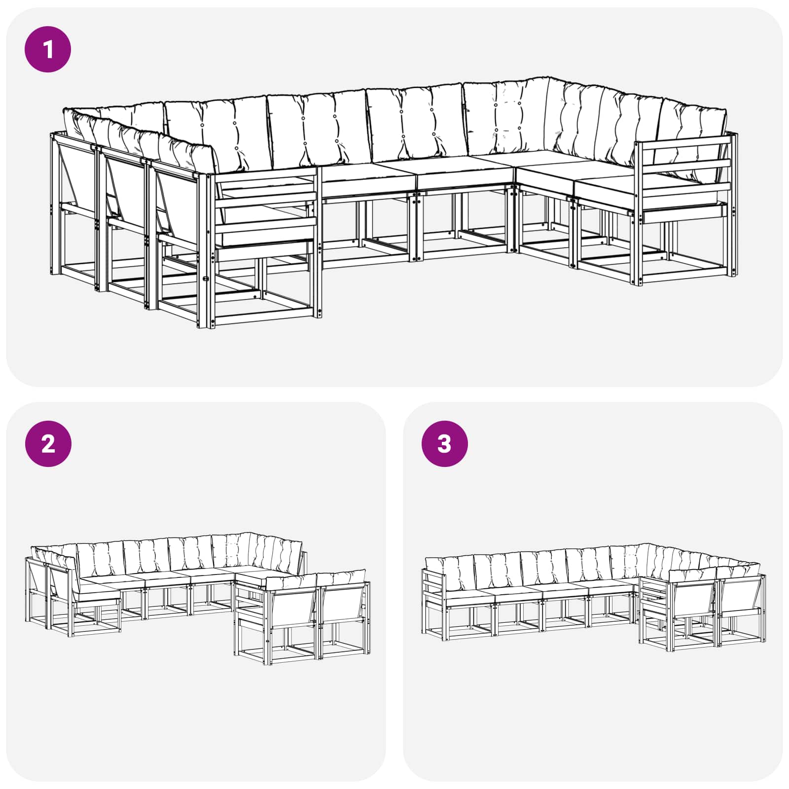 Outdoor-Sofagarnitur mit Kissen 9 pcs Weiß und Schwarz