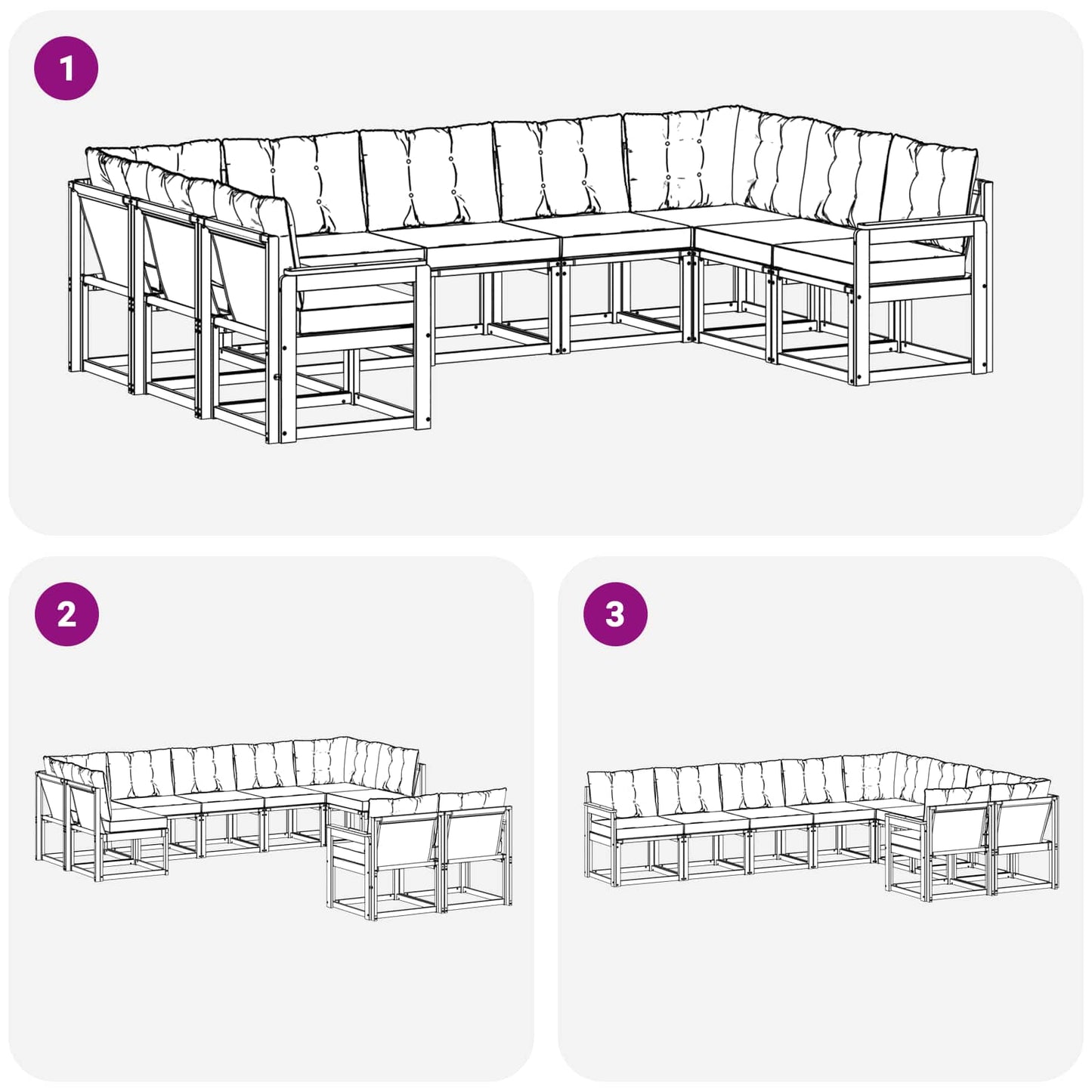 Outdoor-Sofagarnitur mit Kissen 9 pcs Weiß und Schwarz