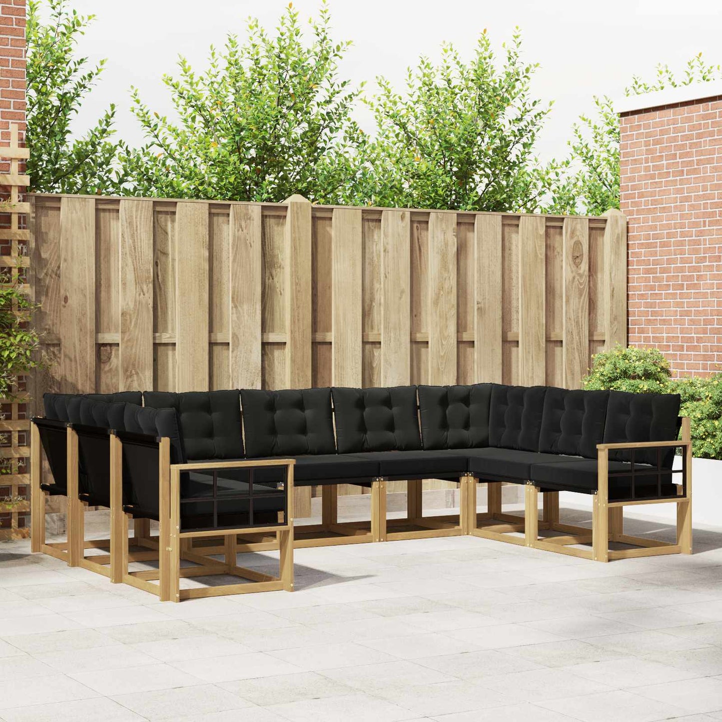 Outdoor-Sofagarnitur mit Kissen 9 pcs Weiß und Schwarz