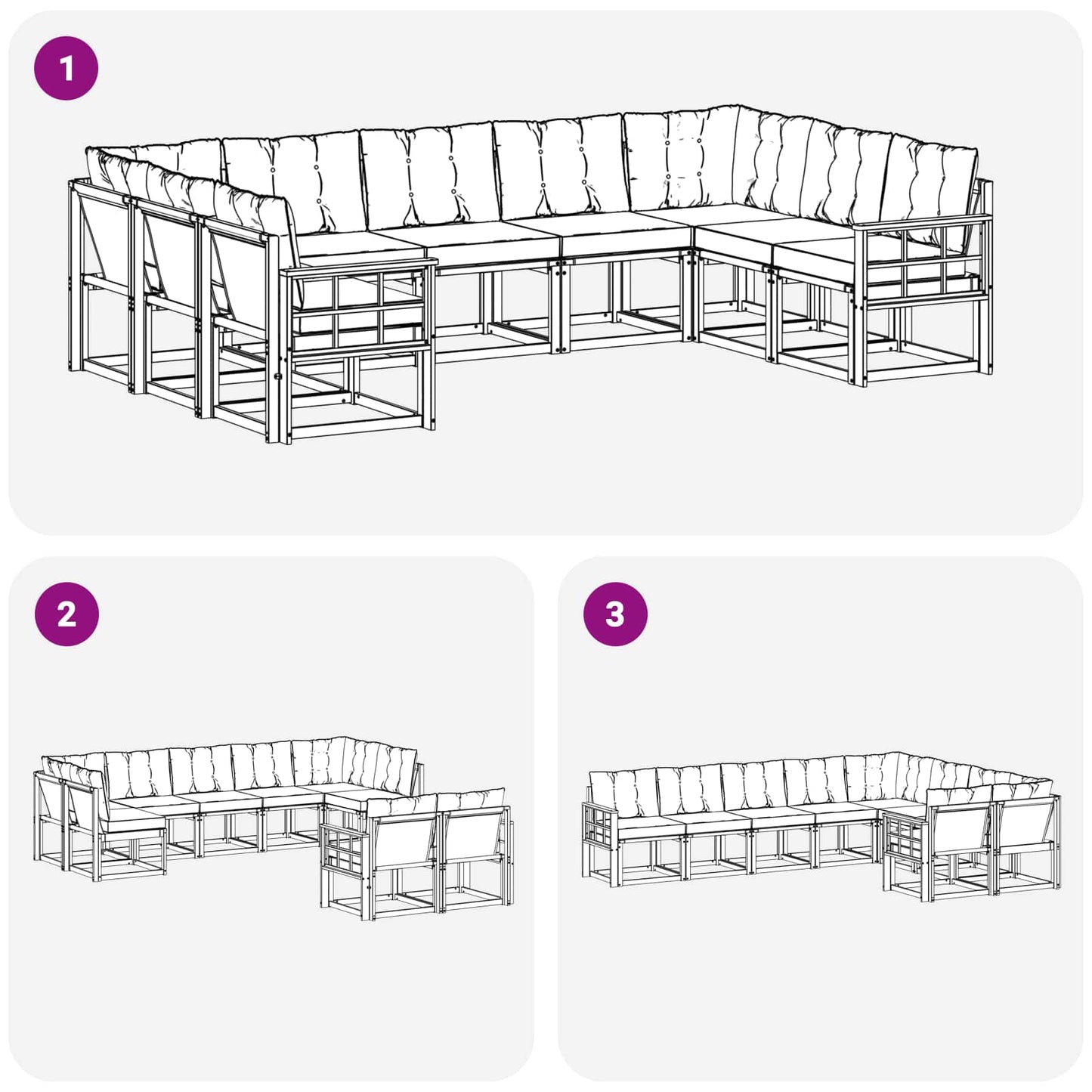 Outdoor-Sofagarnitur mit Kissen 9 pcs Weiß und Schwarz