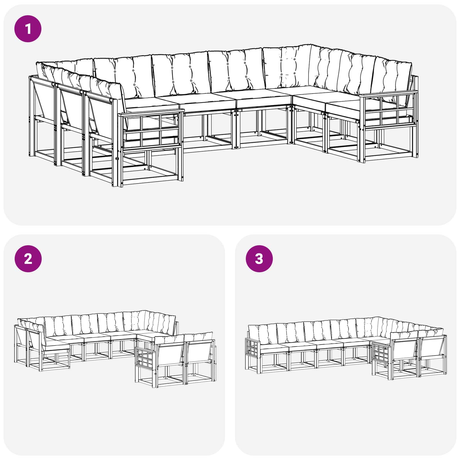Outdoor-Sofagarnitur mit Kissen 9 pcs Weiß und Schwarz