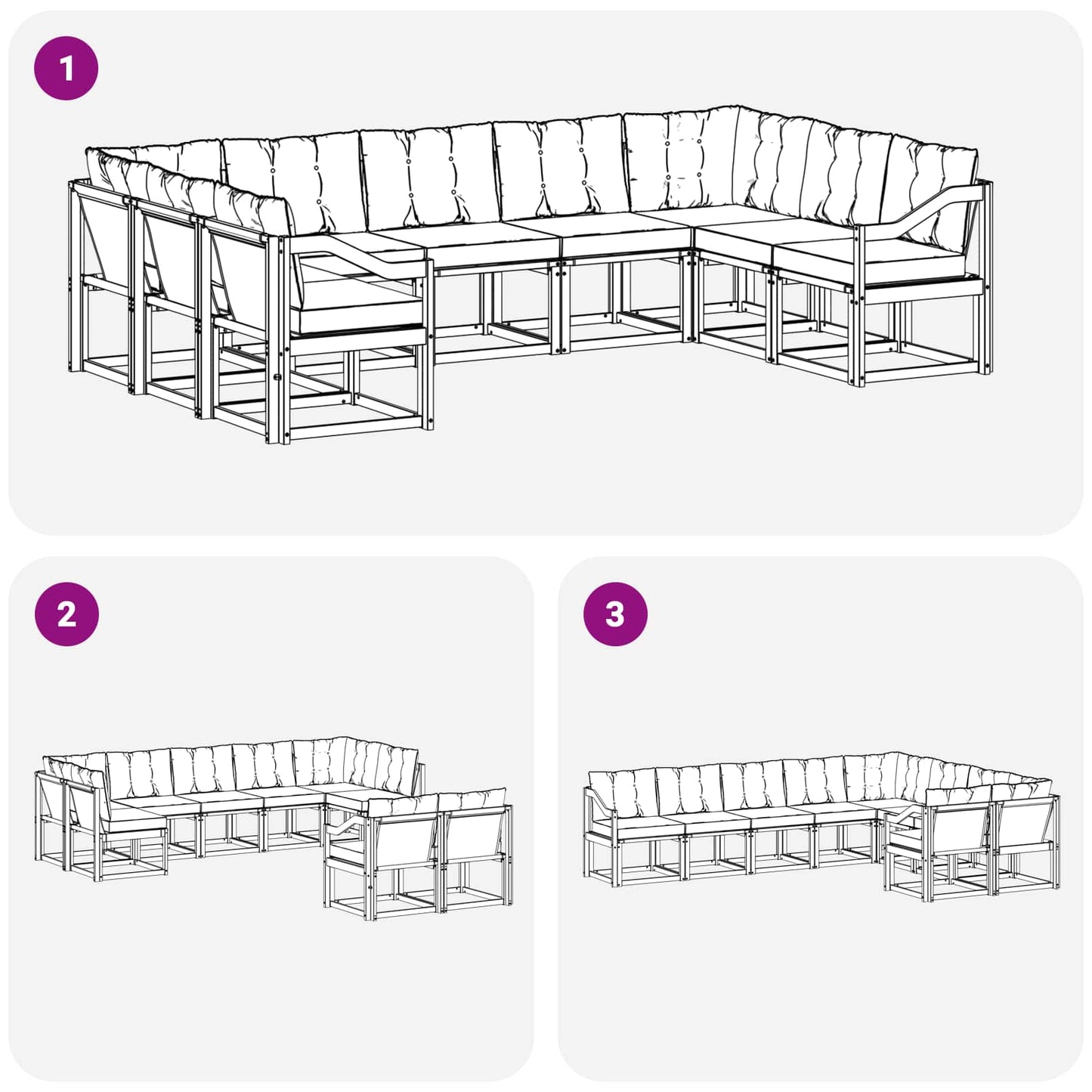 Outdoor-Sofagarnitur mit Kissen 9 pcs Weiß und Schwarz