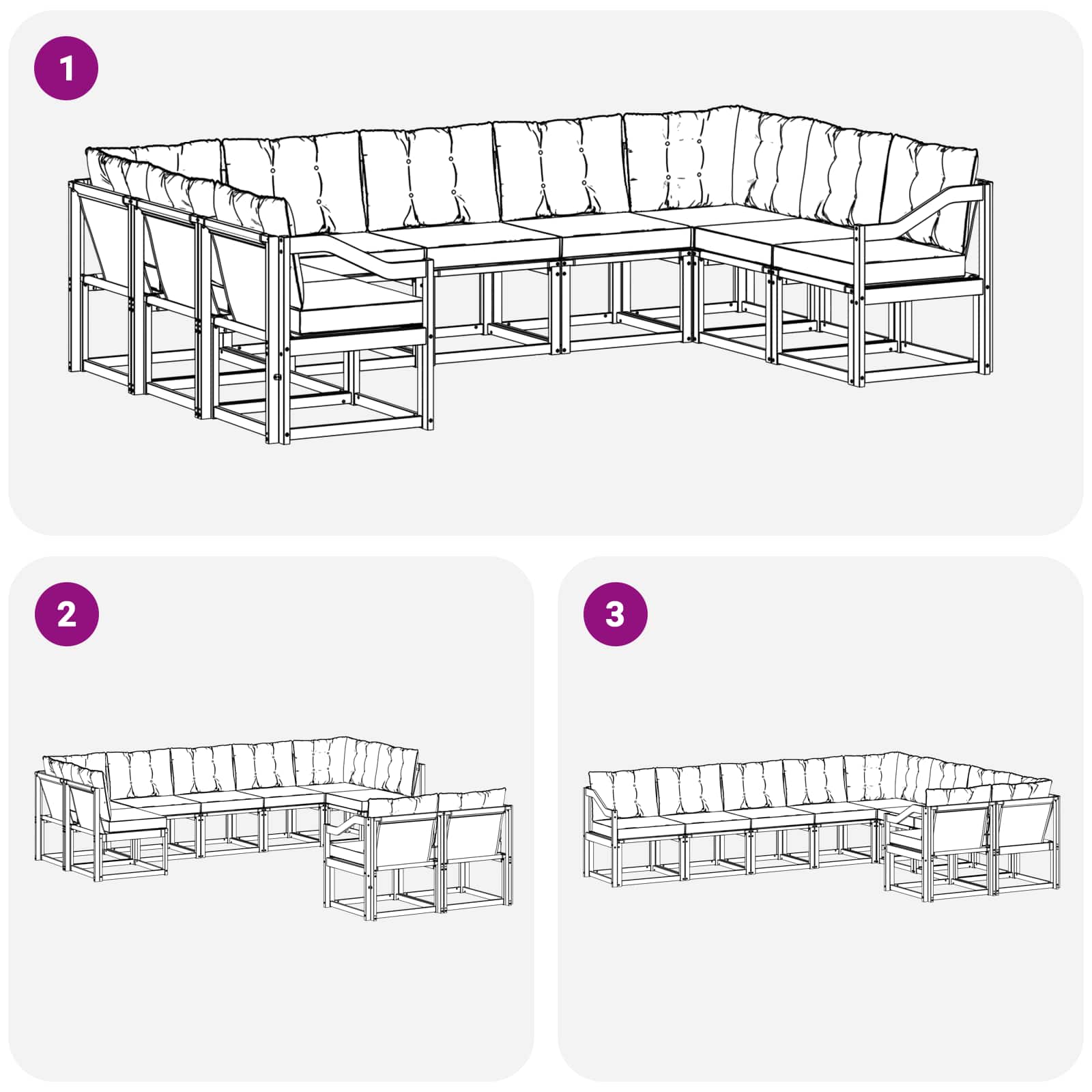 Outdoor-Sofagarnitur mit Kissen 9 pcs Weiß und Schwarz