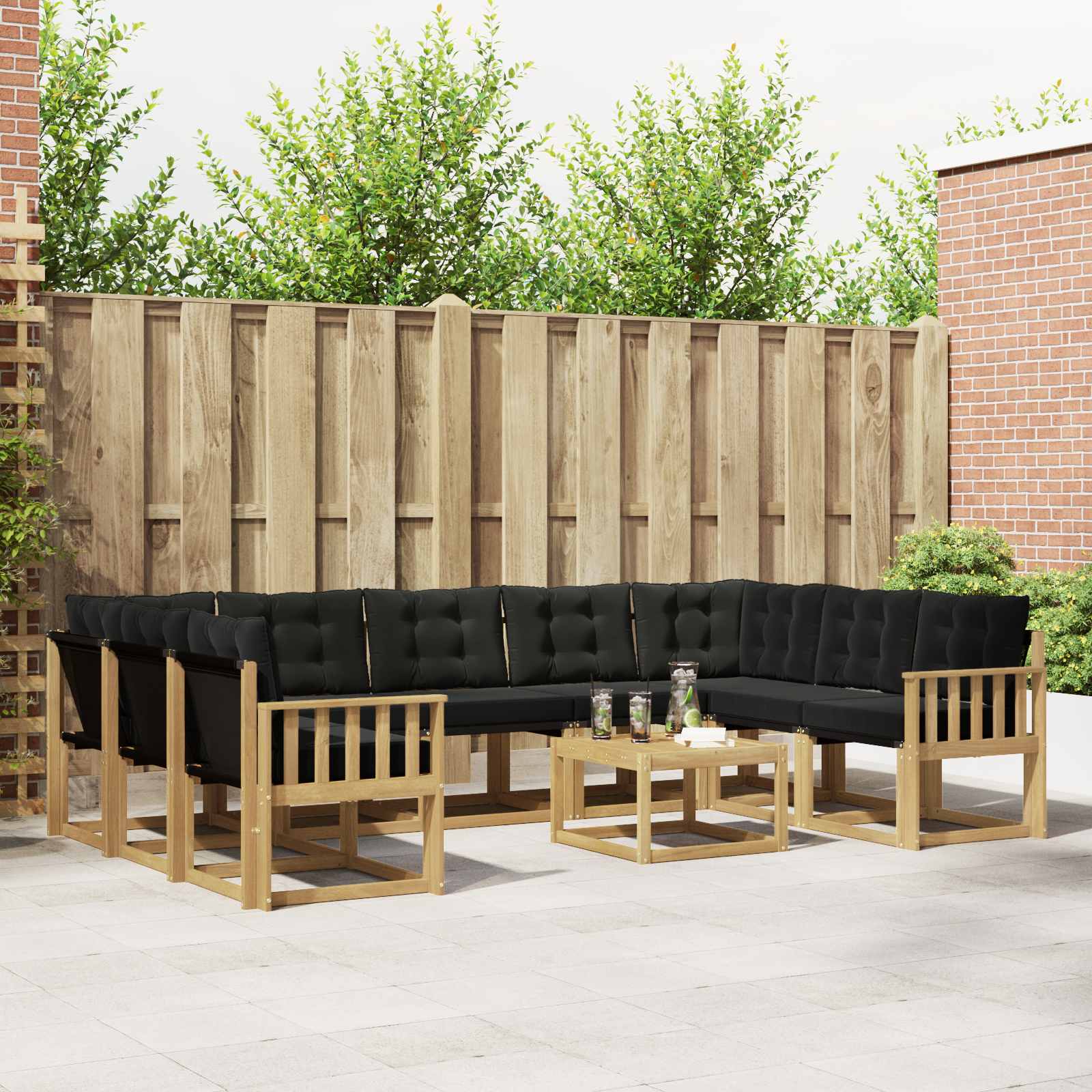 Outdoor-Sofagarnitur mit Kissen 10 pcs Weiß und Schwarz