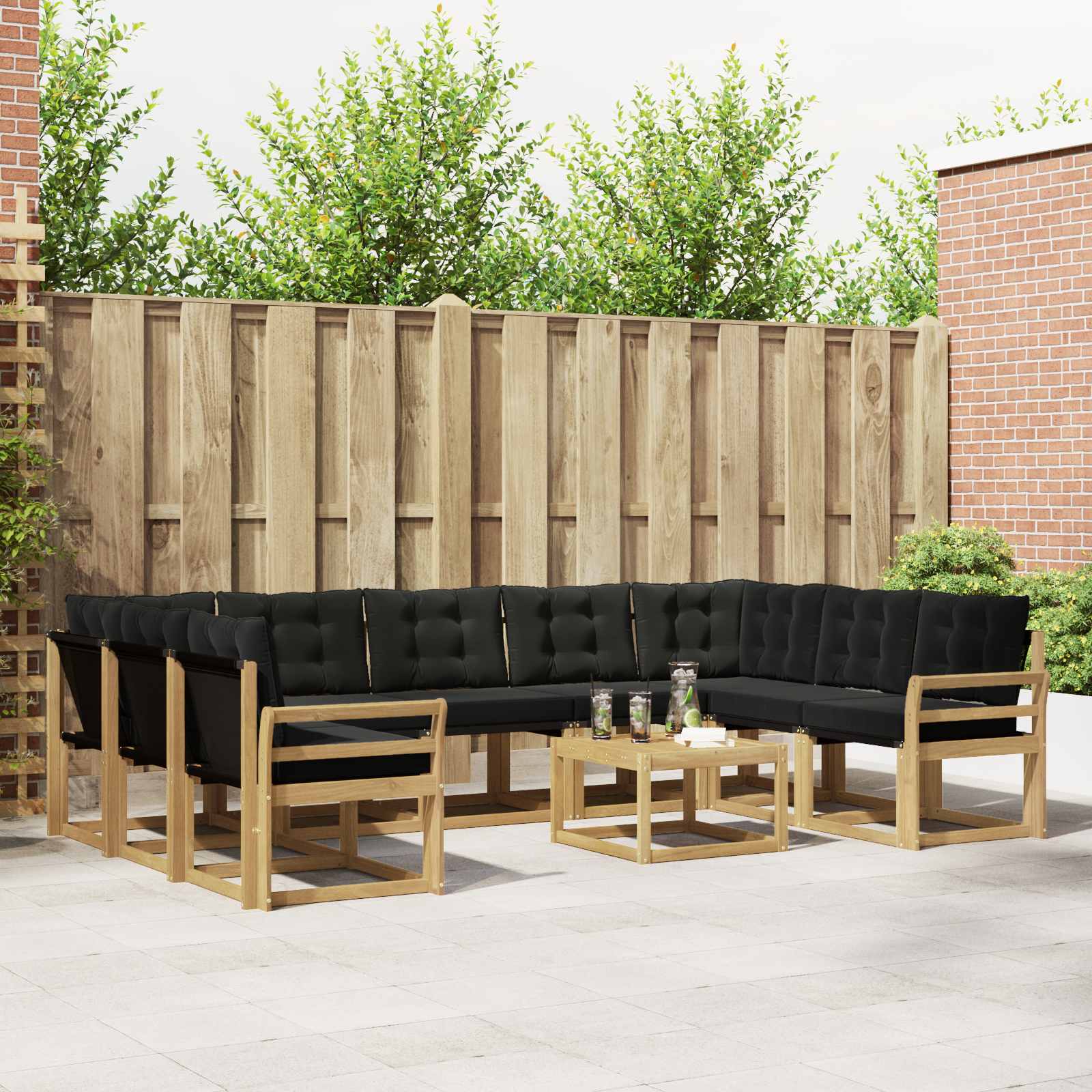Outdoor-Sofagarnitur mit Kissen 10 pcs Weiß und Schwarz