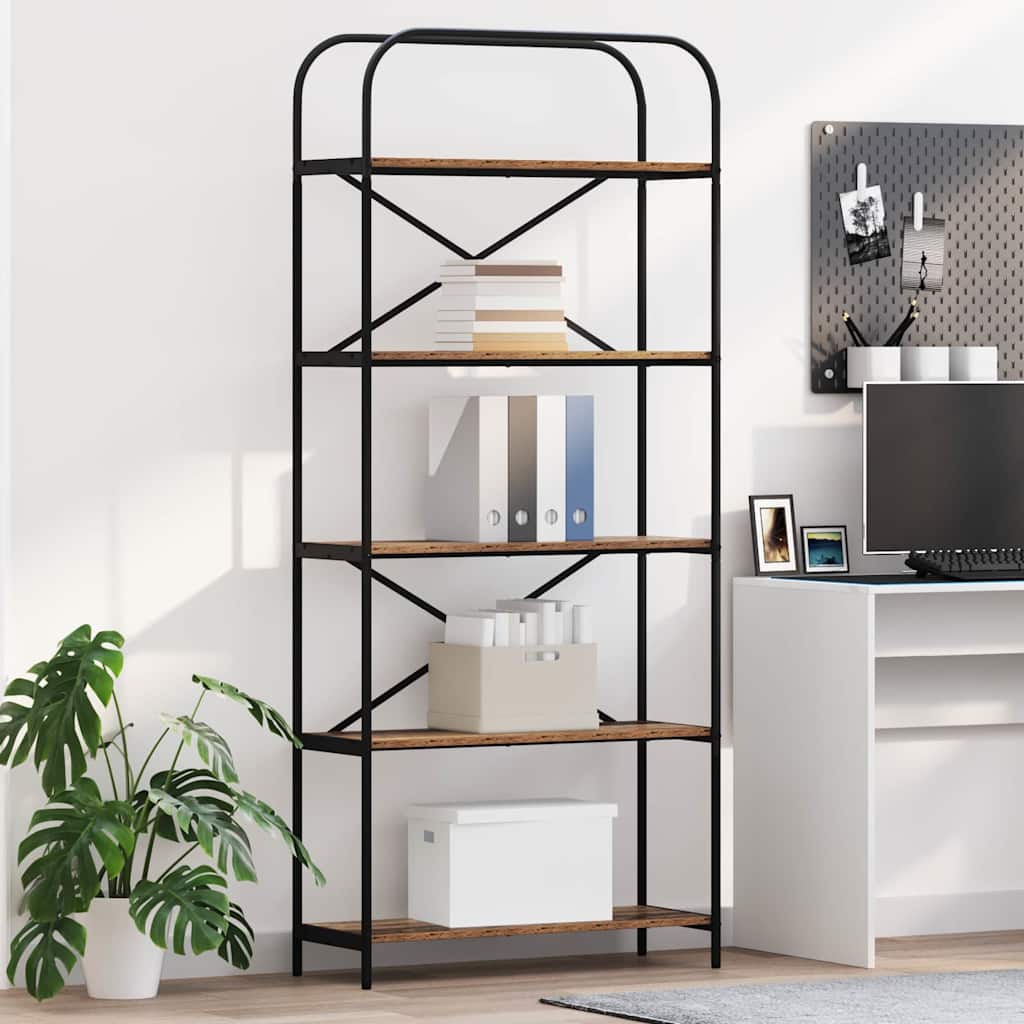 Bücherregal 5 Ebenen 80 x 30 x 183 cm Holzwerkstoff Altholz