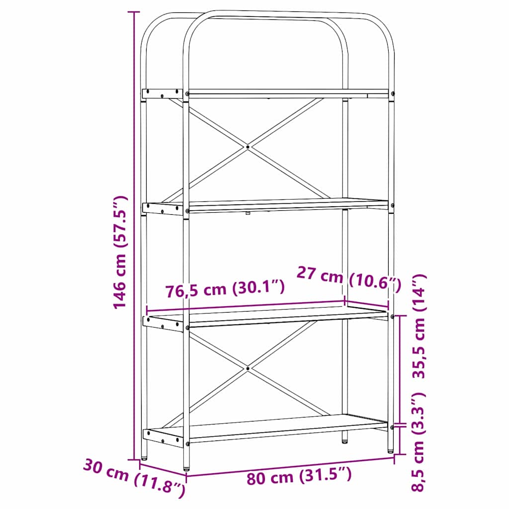 Bücherregal 4 Ebenen 80 x 30 x 146 cm Holzwerkstoff