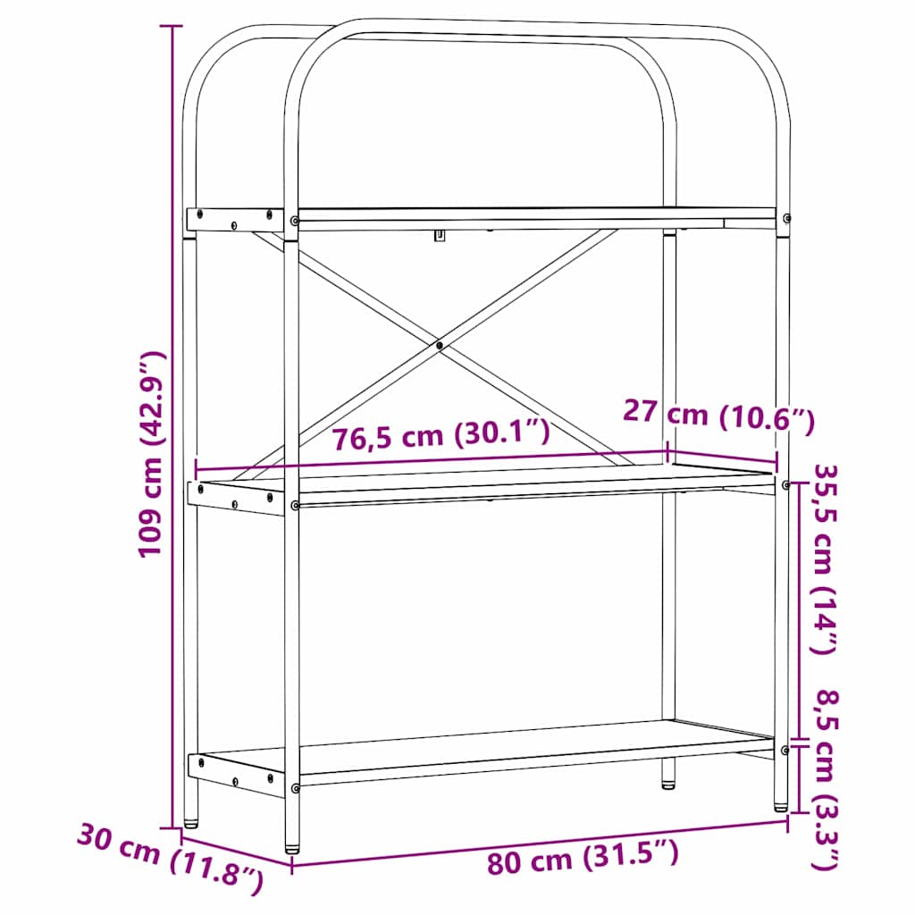 Bücherregal 3 Ebenen 80 x 30 x 109 cm Holzwerkstoff