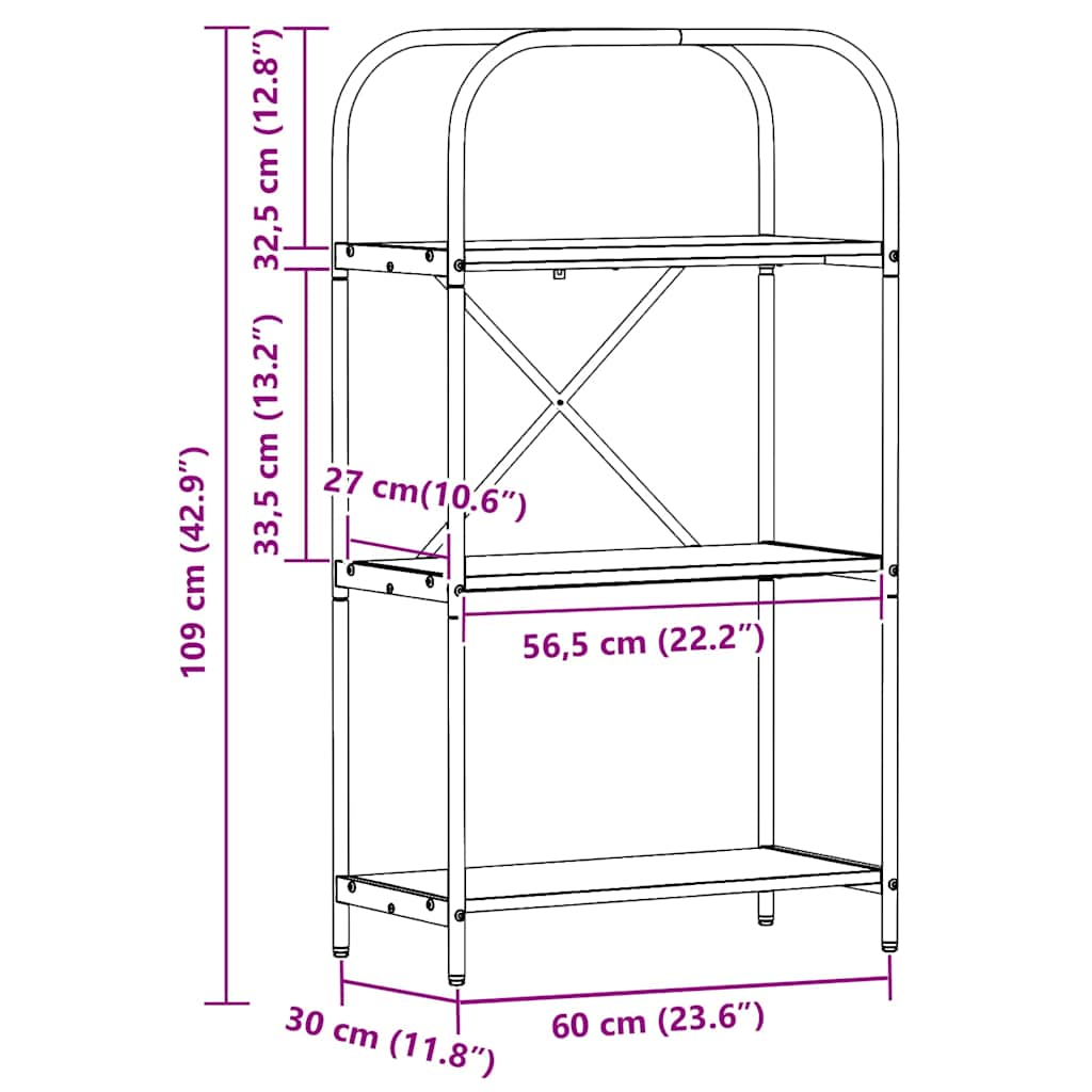 Bücherregal 3 Ebenen 60 x 30 x 109 cm Holzwerkstoff
