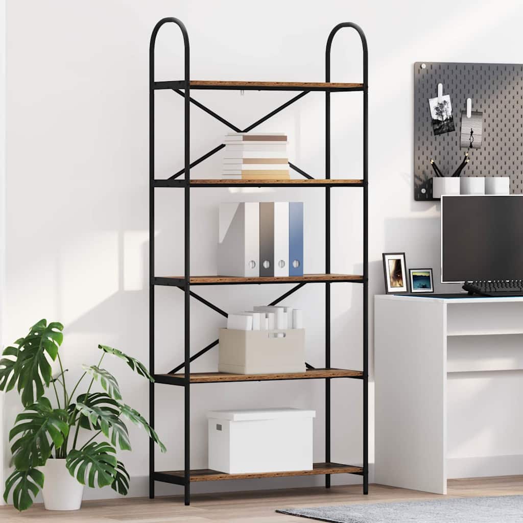 Bücherregal 5 Ebenen 80 x 30 x 183 cm Holzwerkstoff Altholz