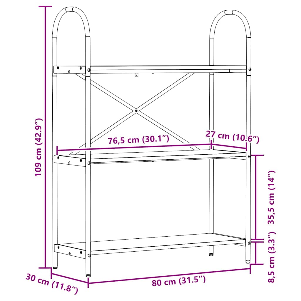Bücherregal 3 Ebenen 80 x 30 x 109 cm Holzwerkstoff